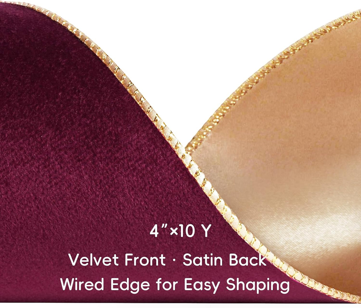 Black Velvet Wired Ribbon, Gold Edge, Gold Satin Back, 4 Inch