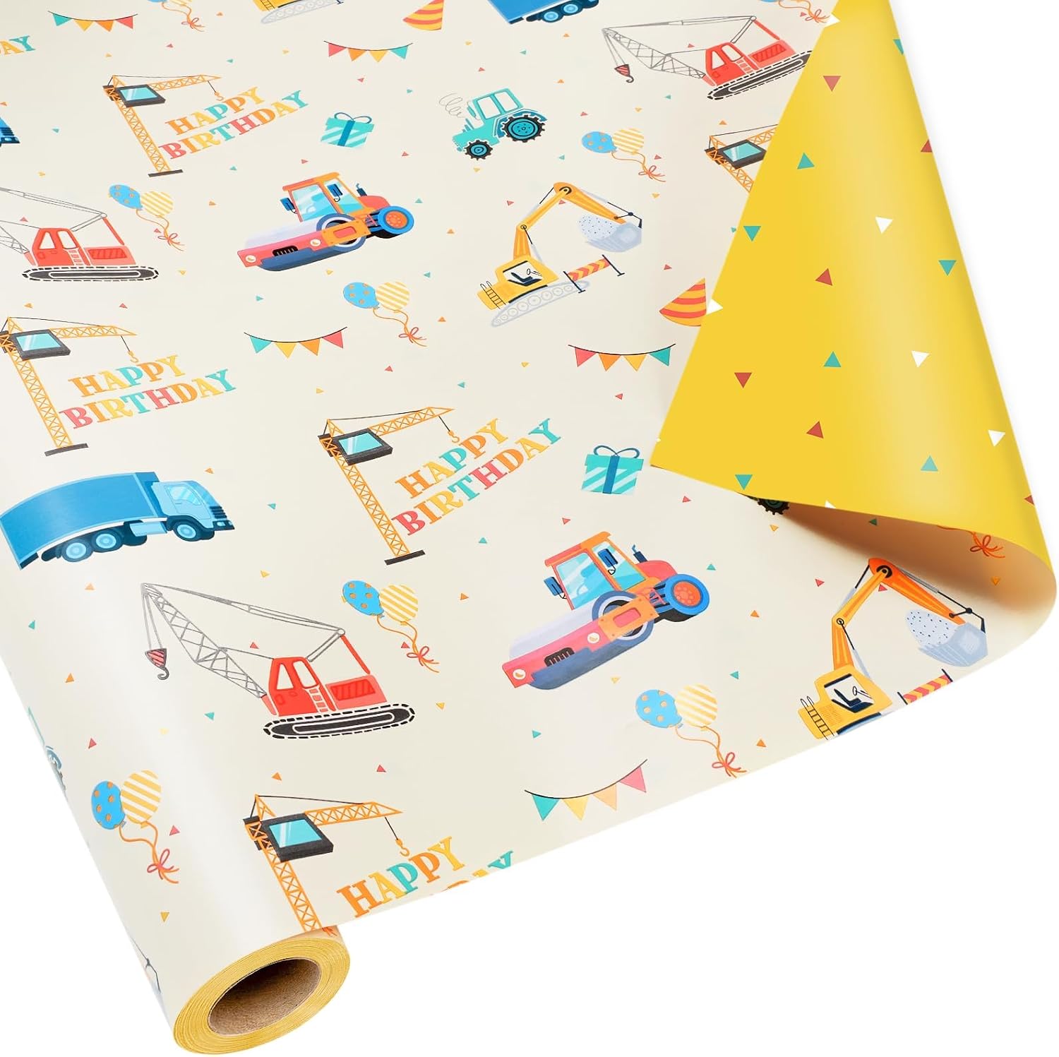 WRAPLA Colorful Wrapping Paper Roll - 17 Inches X 33 Feet (43cm X 10m) - Foil Happy Birthday and Cake Design Gift Wrap Stone Paper for Birthday, Baby Shower, Party, Holiday