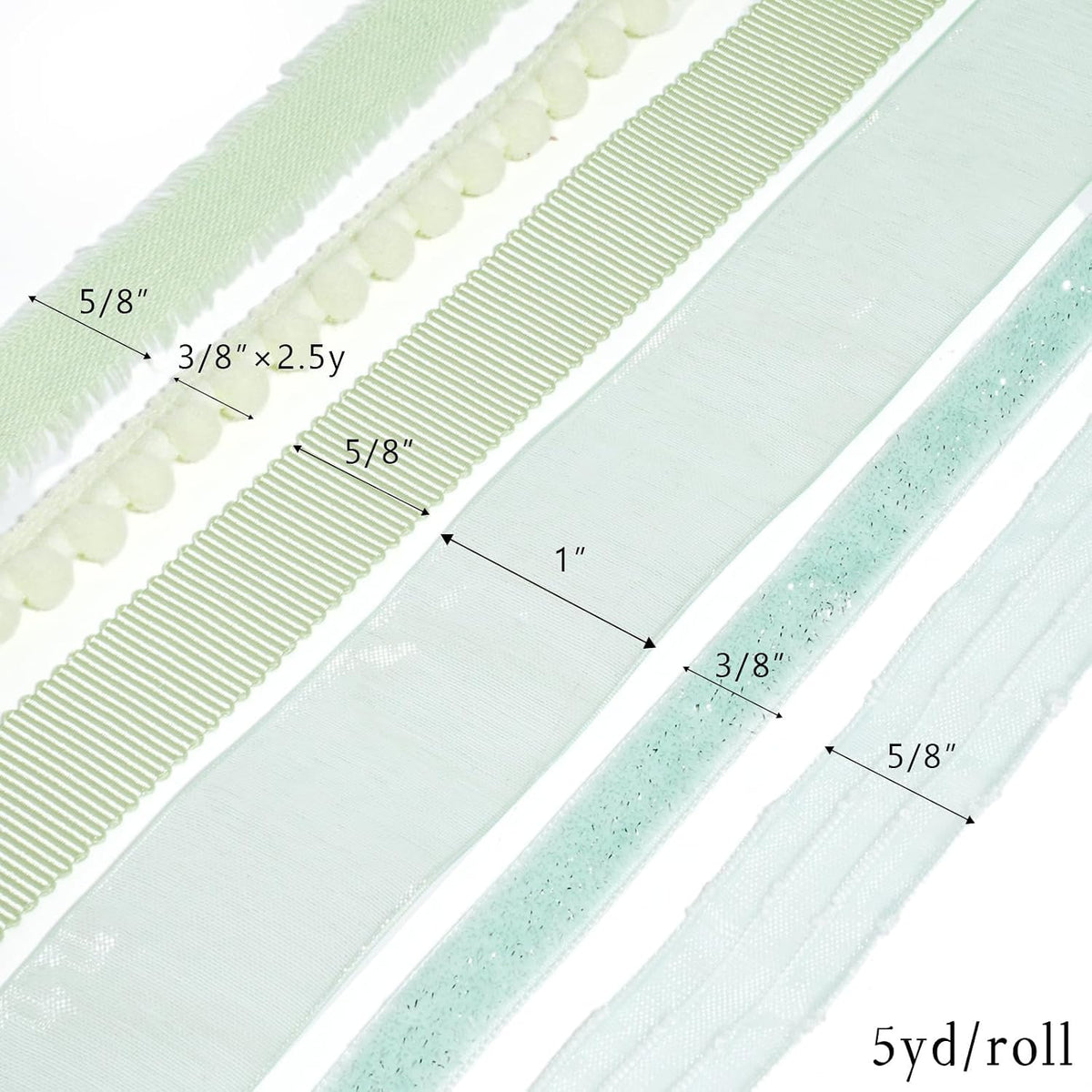 Black Ribbons for Crafts 6 Rolls, 30 Yards, Polka Dot & Glitter