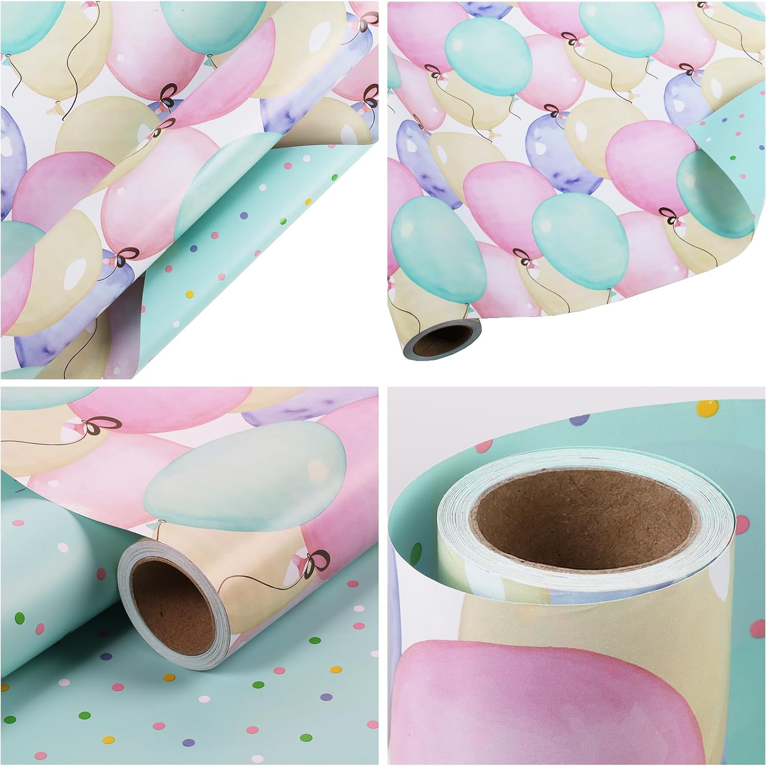 WRAPLA Bright Wrapping Paper, Balloons Dots For kid Birthday & Baby shower