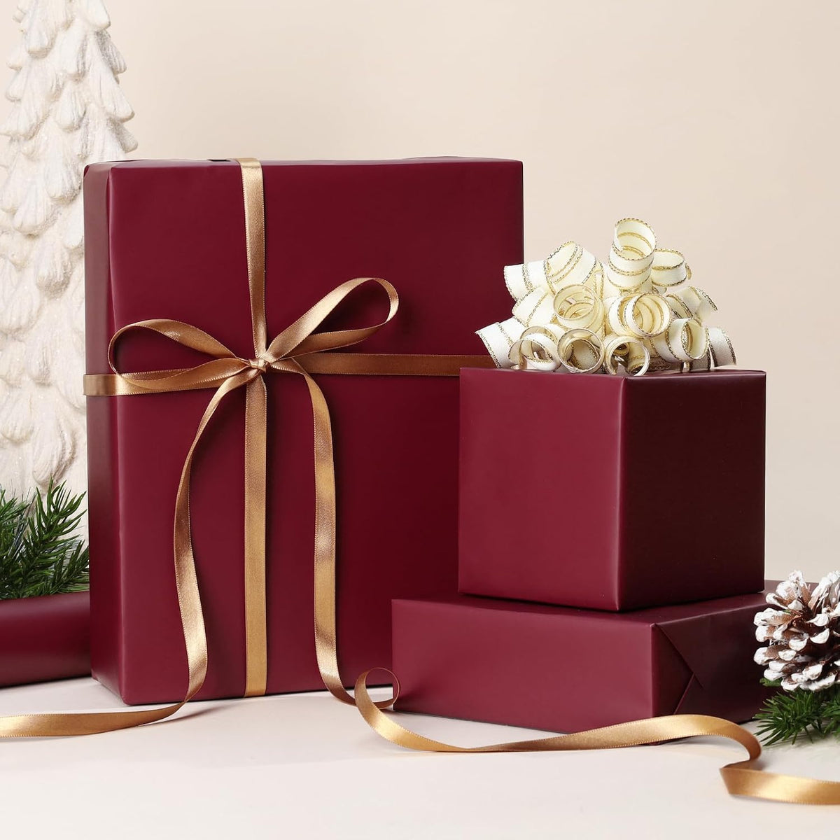 WRAPLA Burgundy Matte Metallic Wrapping Paper, Solid Color Gift Wrap