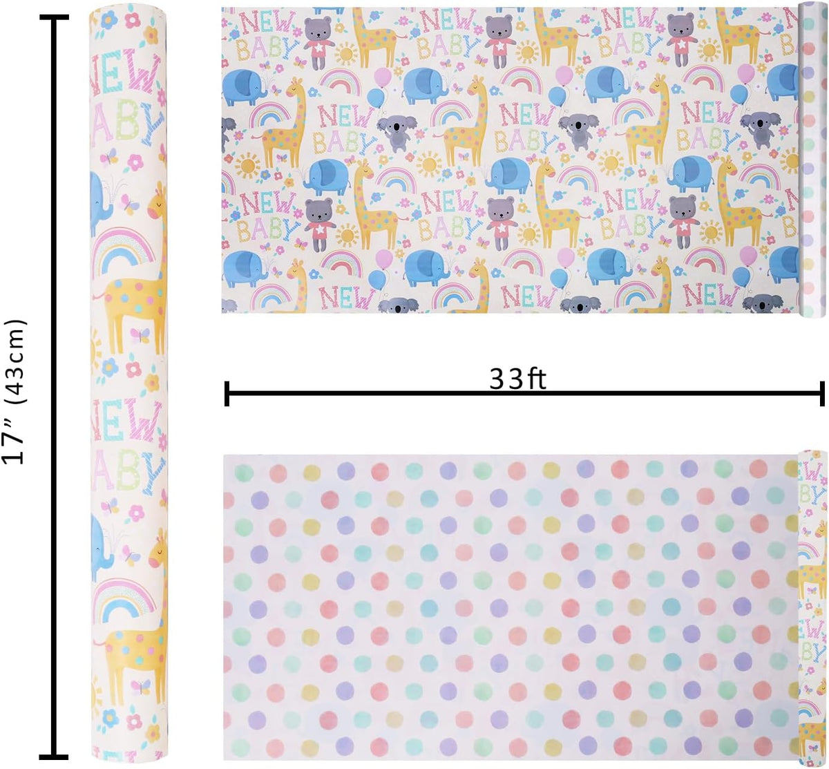 WRAPLA Bright Wrapping Paper, Balloons Dots For kid Birthday & Baby shower