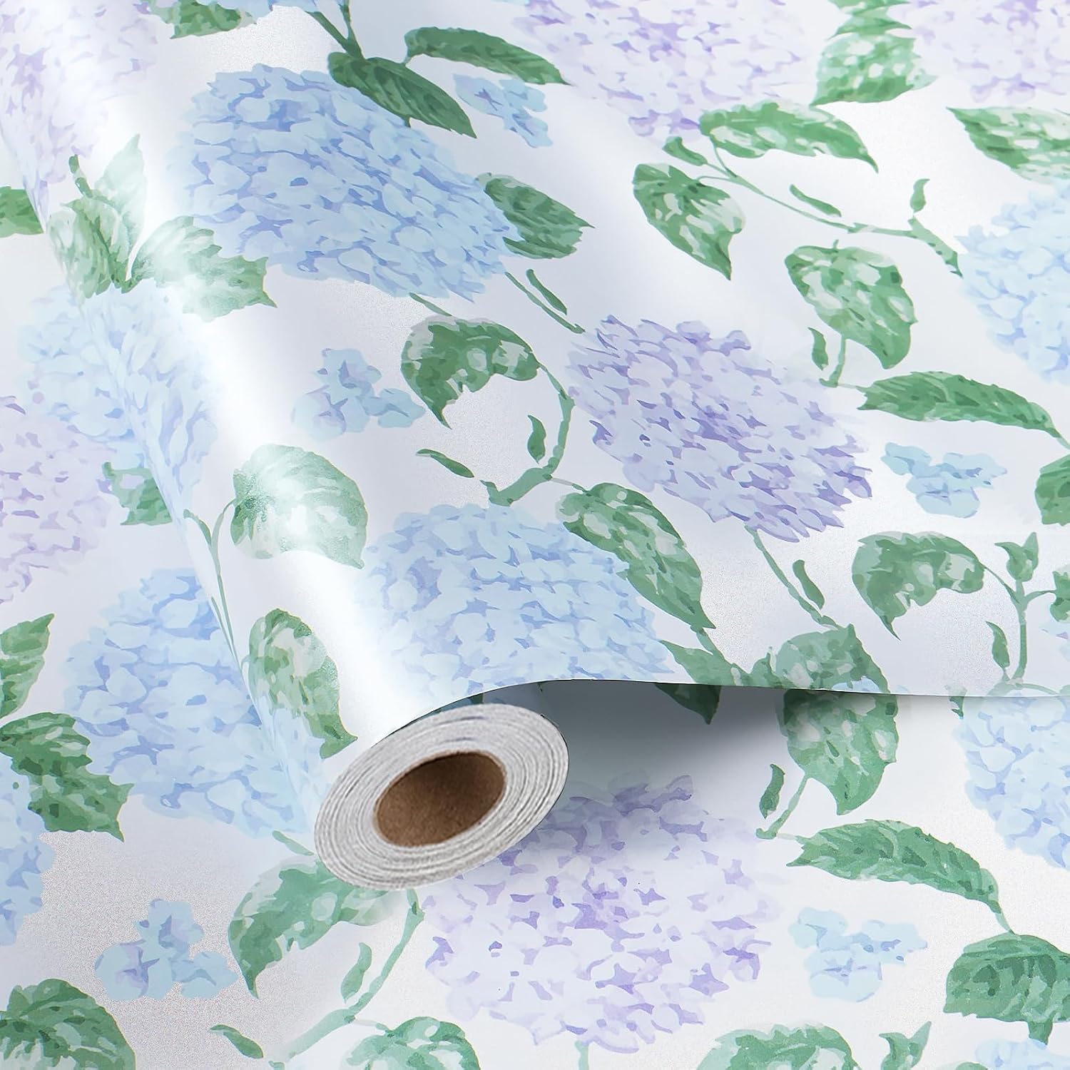 WRAPLA Reversible Wrapping Paper, Blue Floral Pearlescent Print 43cm x 10m