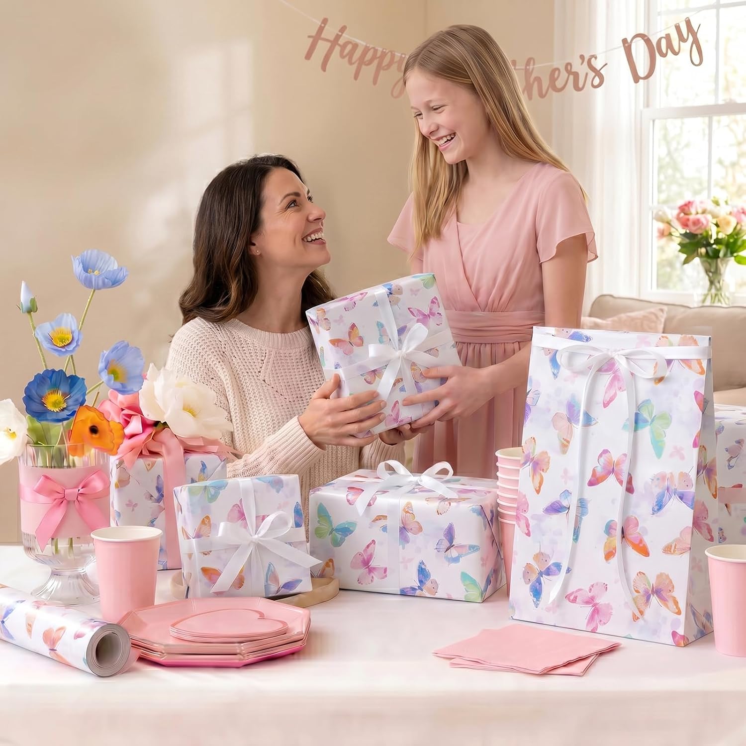 WRAPLA Butterfly Wrapping Paper for Girls Women Birthdays 43cm x 10m