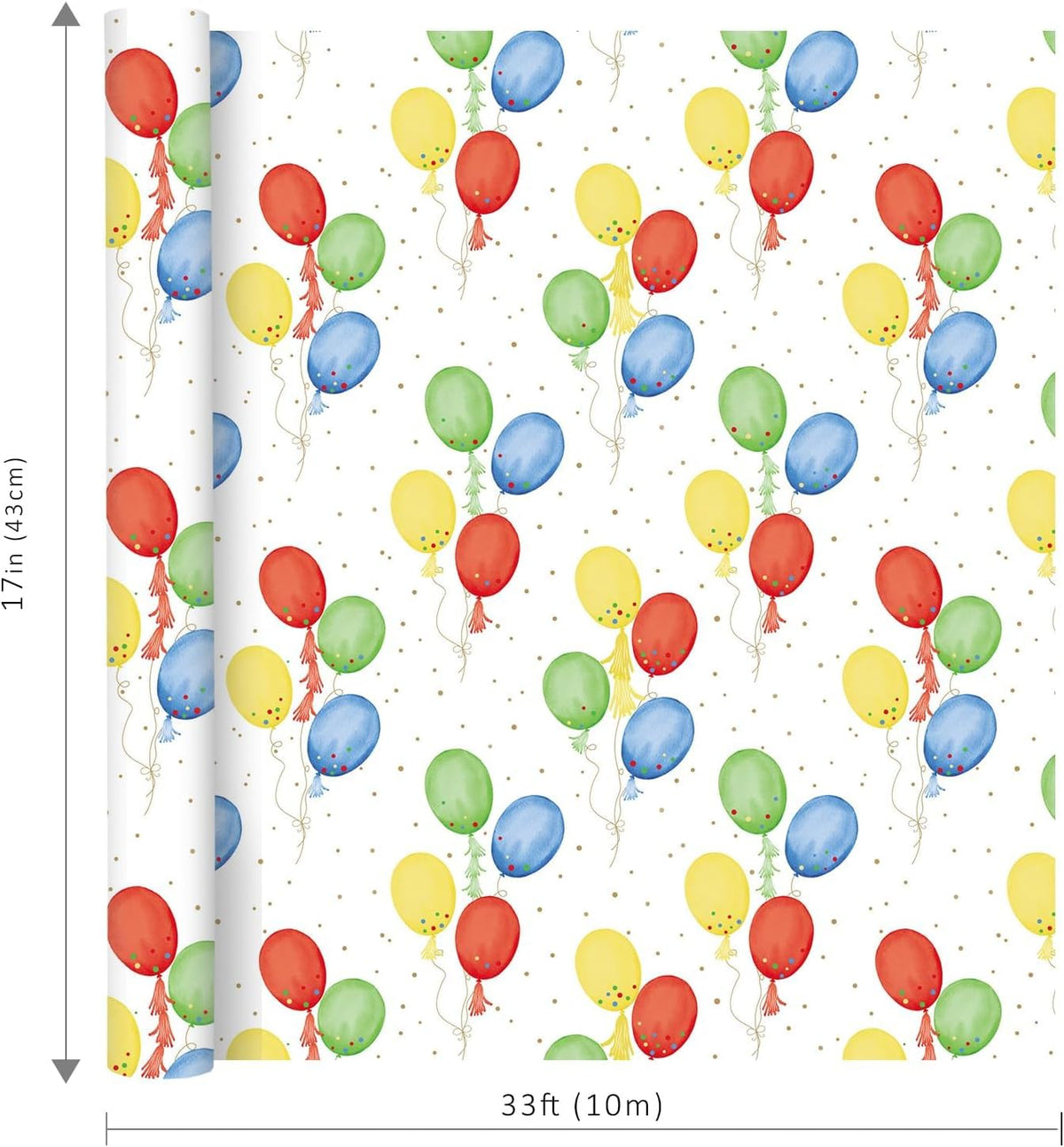 WRAPLA Birthday Balloons Wrapping Paper for Boys Girls 43cm x 10m