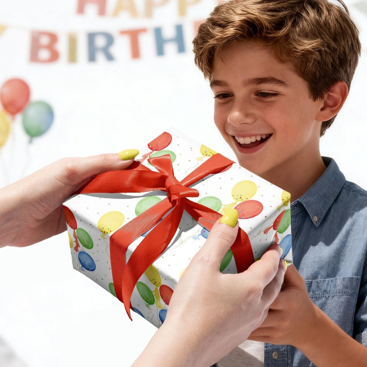 WRAPLA Birthday Balloons Wrapping Paper for Boys Girls 43cm x 10m