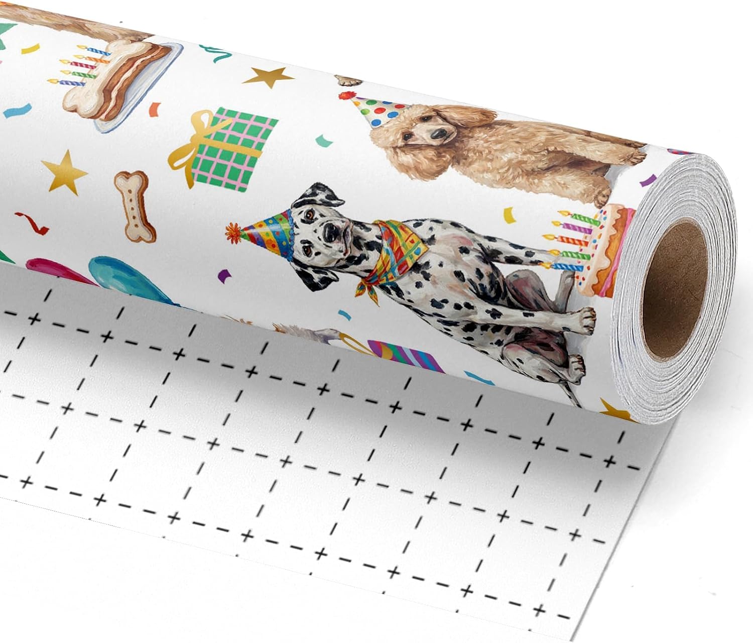 WRAPLA Colorful Wrapping Paper Roll - 17 Inches X 33 Feet (43cm X 10m) - Foil Happy Birthday and Cake Design Gift Wrap Stone Paper for Birthday, Baby Shower, Party, Holiday