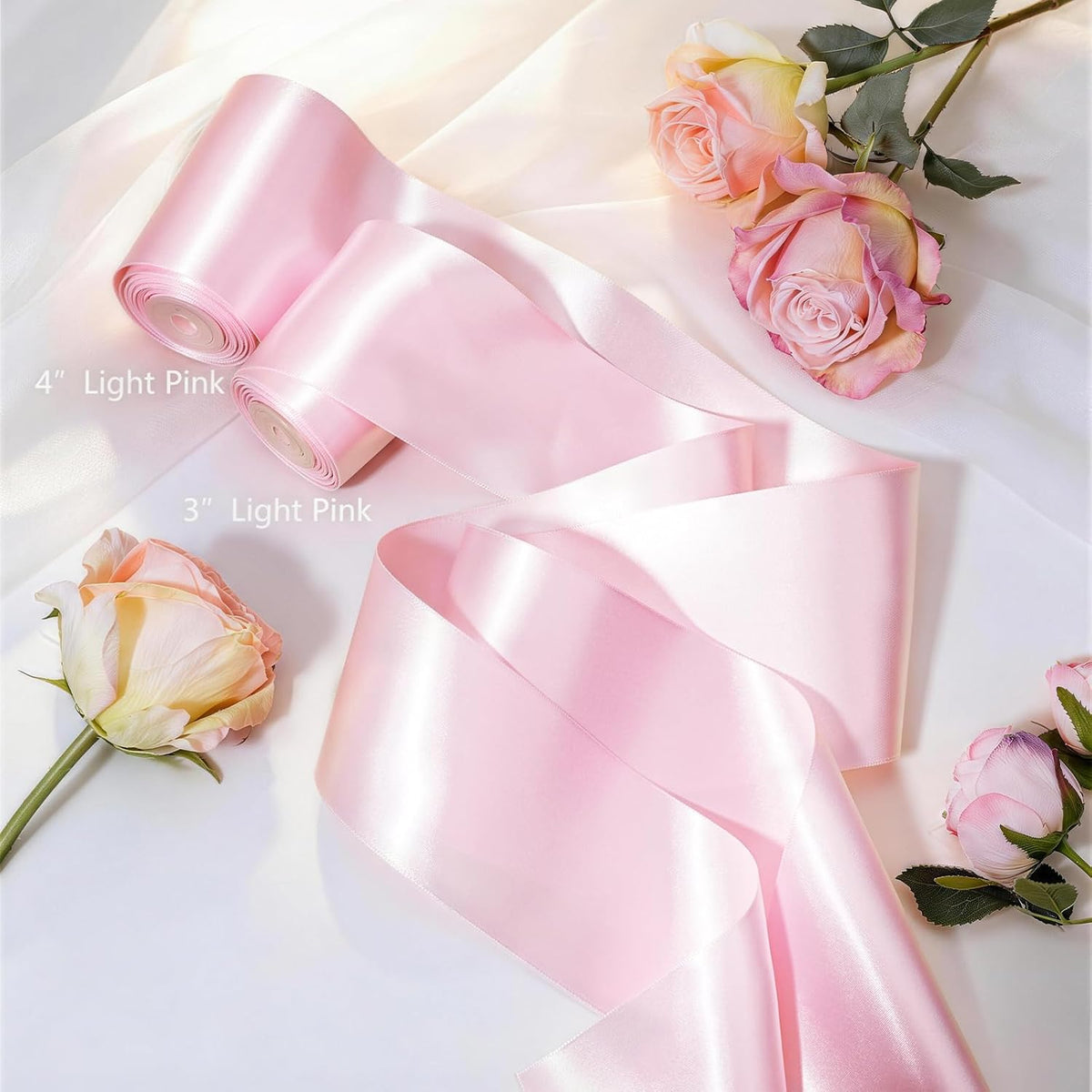Light Blue Satin Ribbon 3 Inch 10 Yards Double Faced Luxury Baby Blue Silk Ribbon for Gift Wrapping Flower Bouquets Bow Christmas Wedding Party Decoration