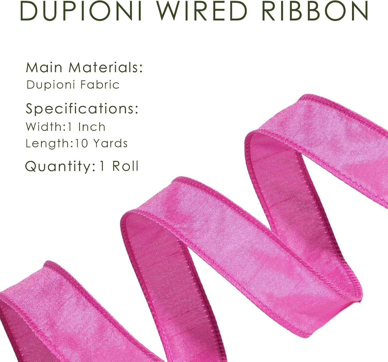 Moss Ribbon Wired 1 Inch x 10 Yards, Dupioni Christmas Decor