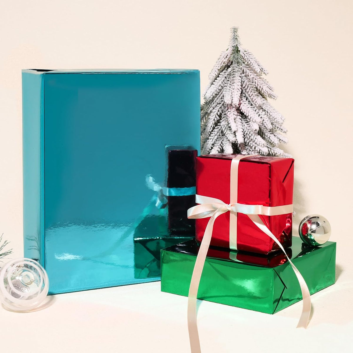 WRAPLA Green Metallic Christmas Wrapping Paper, Solid Color Roll