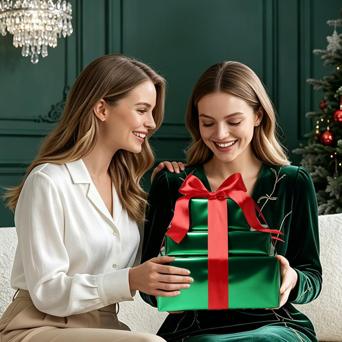 WRAPLA Green Metallic Christmas Wrapping Paper, Solid Color Roll