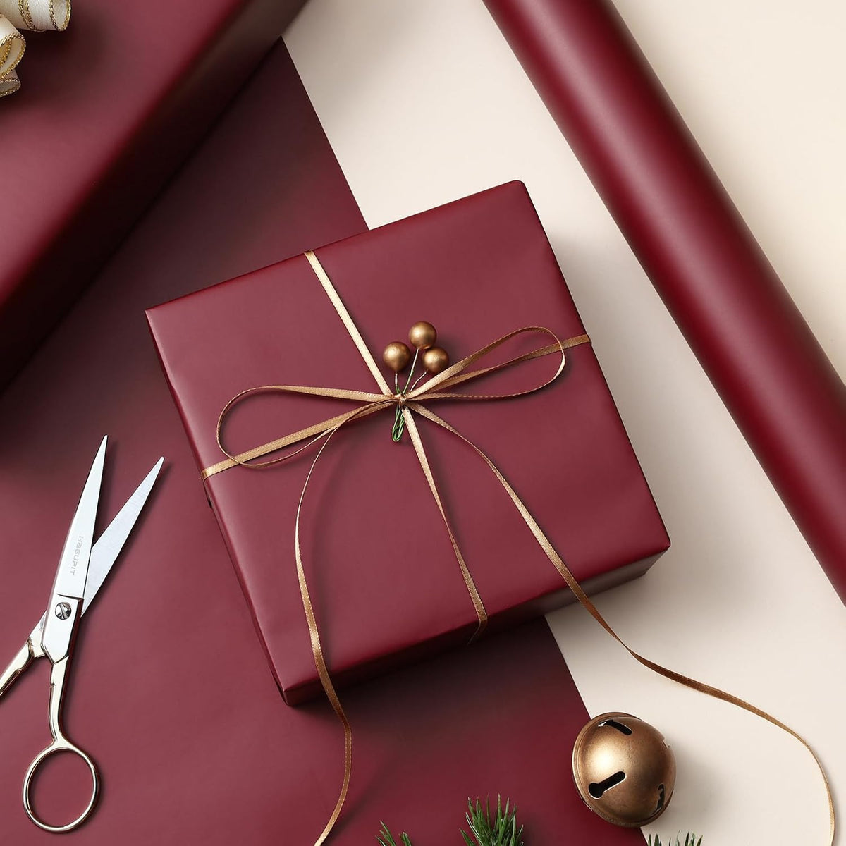 WRAPLA Burgundy Matte Metallic Wrapping Paper, Solid Color Gift Wrap