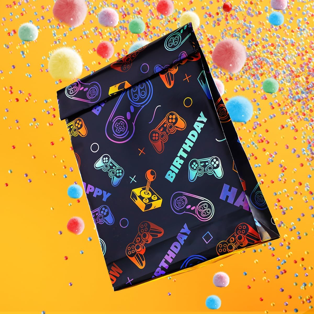 WRAPLA Colorful Wrapping Paper Roll - 17 Inches X 33 Feet (43cm X 10m) - Foil Happy Birthday and Cake Design Gift Wrap Stone Paper for Birthday, Baby Shower, Party, Holiday
