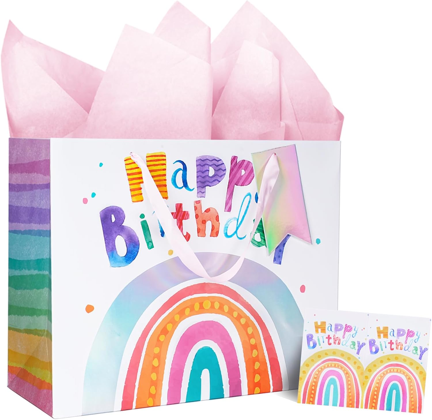 WRAPLA 13" Large Dinosaur Birthday Gift Bag, Blue Holographic Design