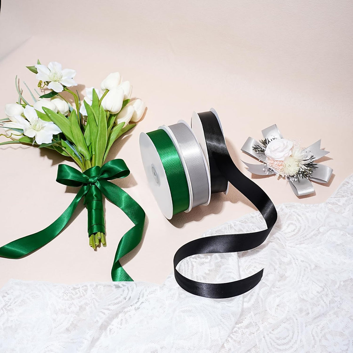 Gold Satin Ribbon 1 Inch x 100 Yards - Double Sided Silk Ribbon for Gift Wrapping Wedding Decoration Bows Bouquet Floral Arrangement Crafts
