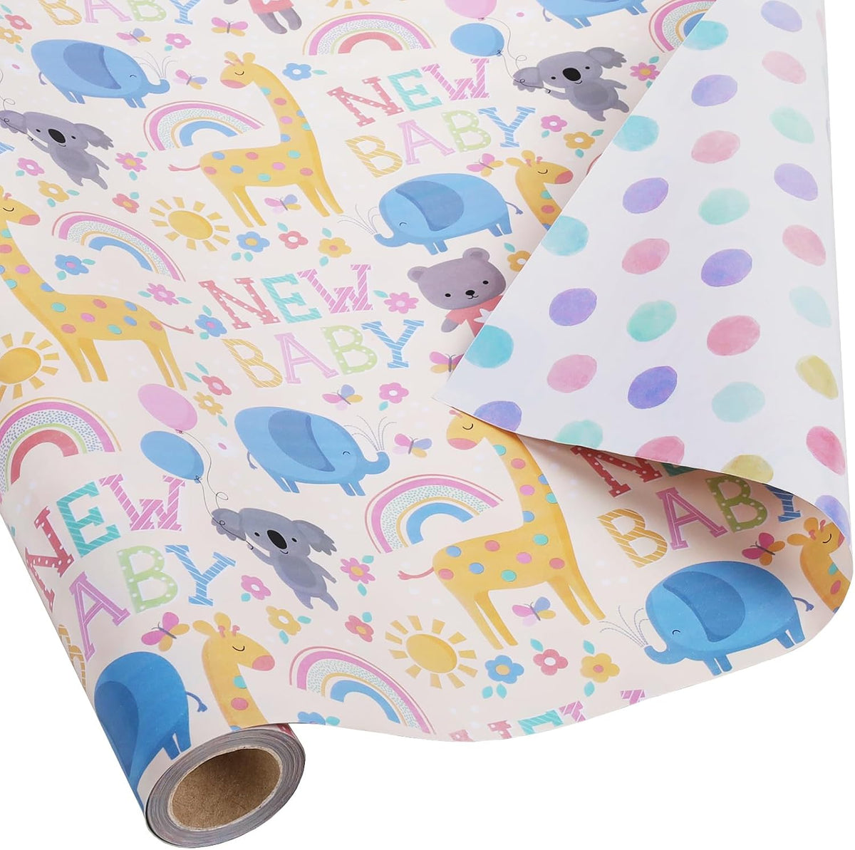 WRAPLA Bright Wrapping Paper, Balloons Dots For kid Birthday & Baby shower