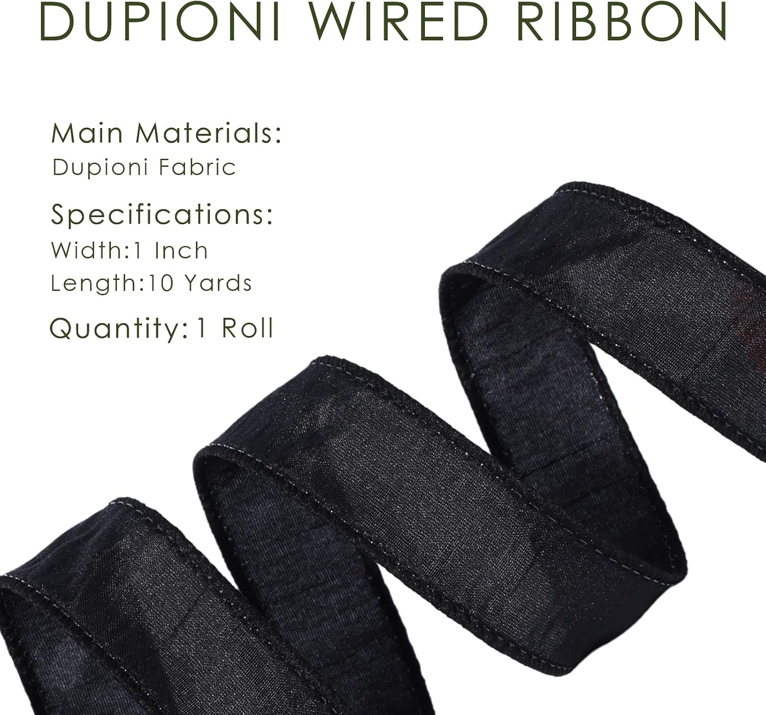 Moss Ribbon Wired 1 Inch x 10 Yards, Dupioni Christmas Decor