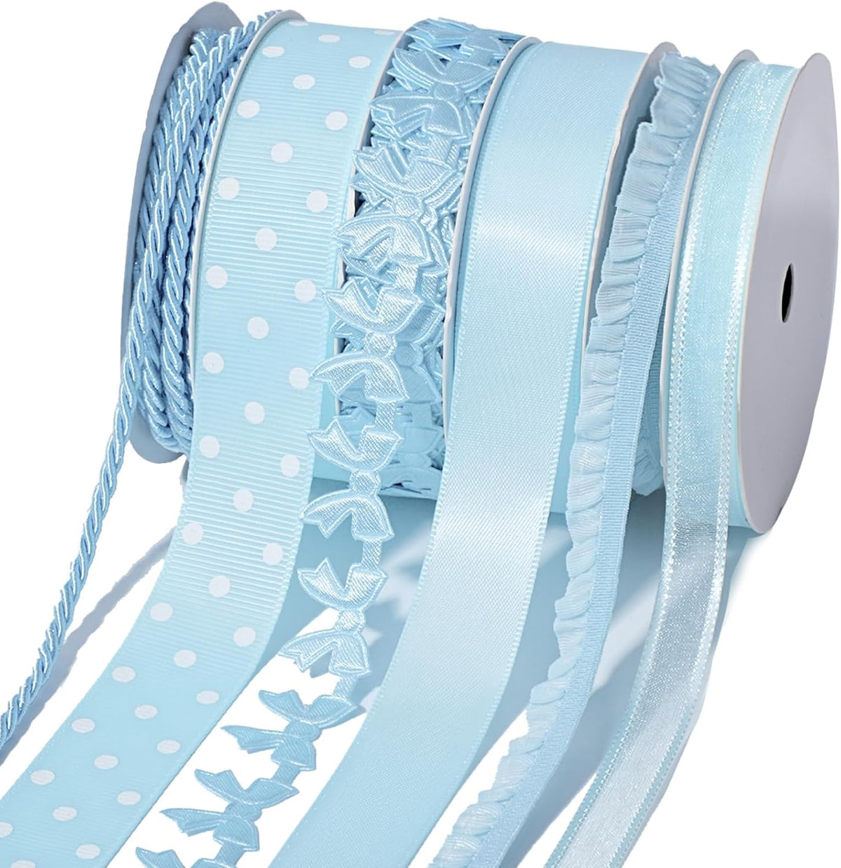 Black Ribbons for Crafts 6 Rolls, 30 Yards, Polka Dot & Glitter