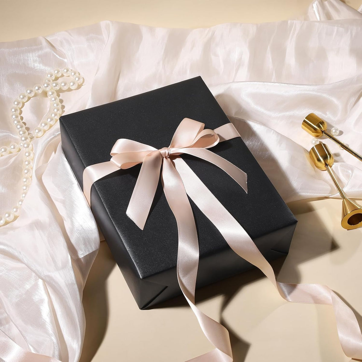 WRAPLA Black Pearly-Lustre Wrapping Paper Mini Roll, Solid Color