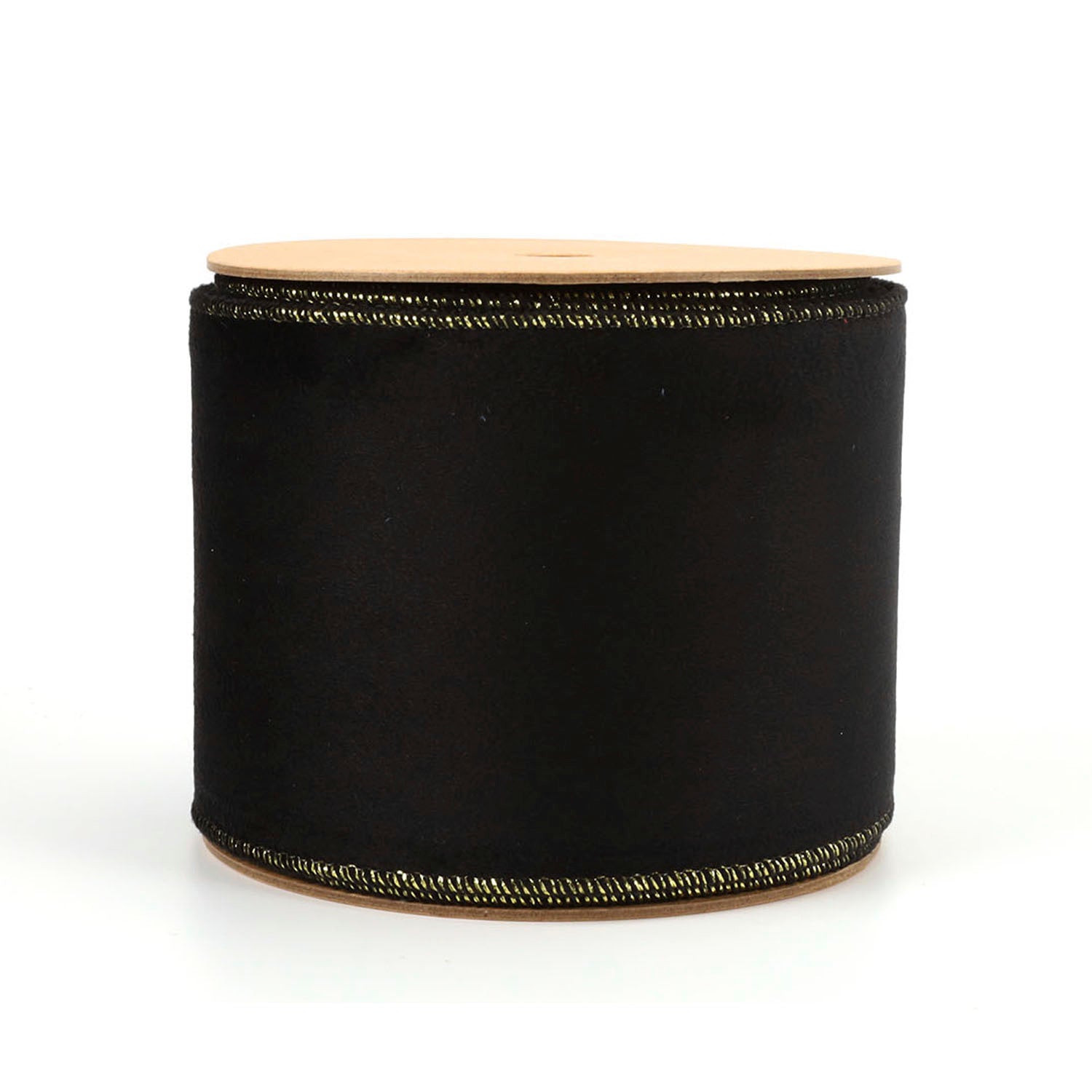 4" REVERSIBLE CLASSIC VELVET/SHIMMER WIRED RIBBON BLACK/GOLD 10 YARD 10X915cm