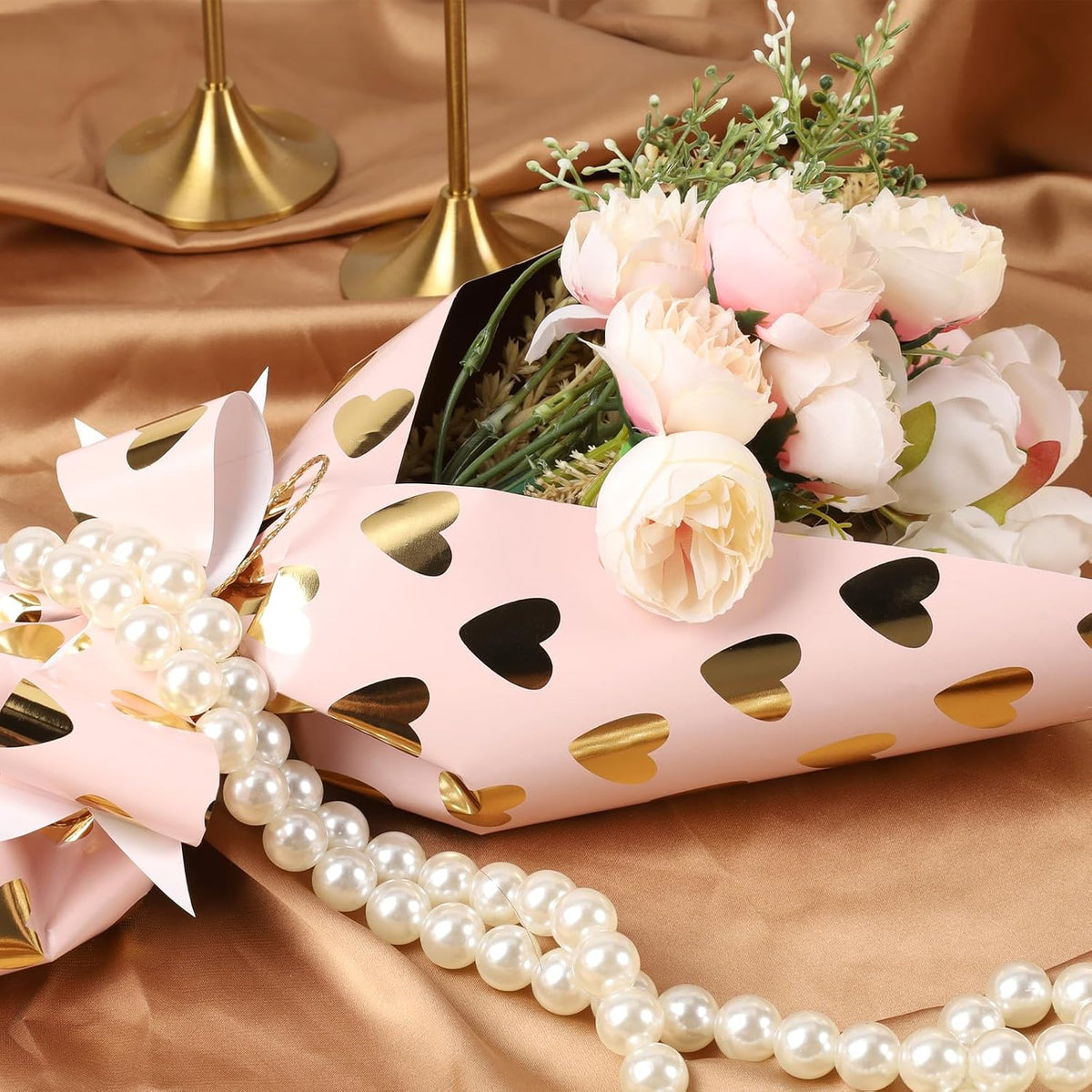 WRAPLA Luxury Wrapping Paper, White Gold Botanical Foil for Wedding Gifts