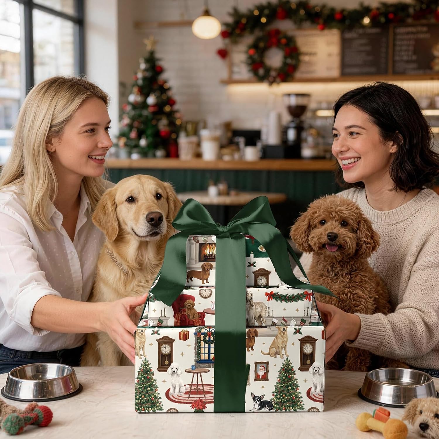 WRAPLA Reversible Christmas Wrapping Paper, Cozy Dog Holiday 43cm x 10m