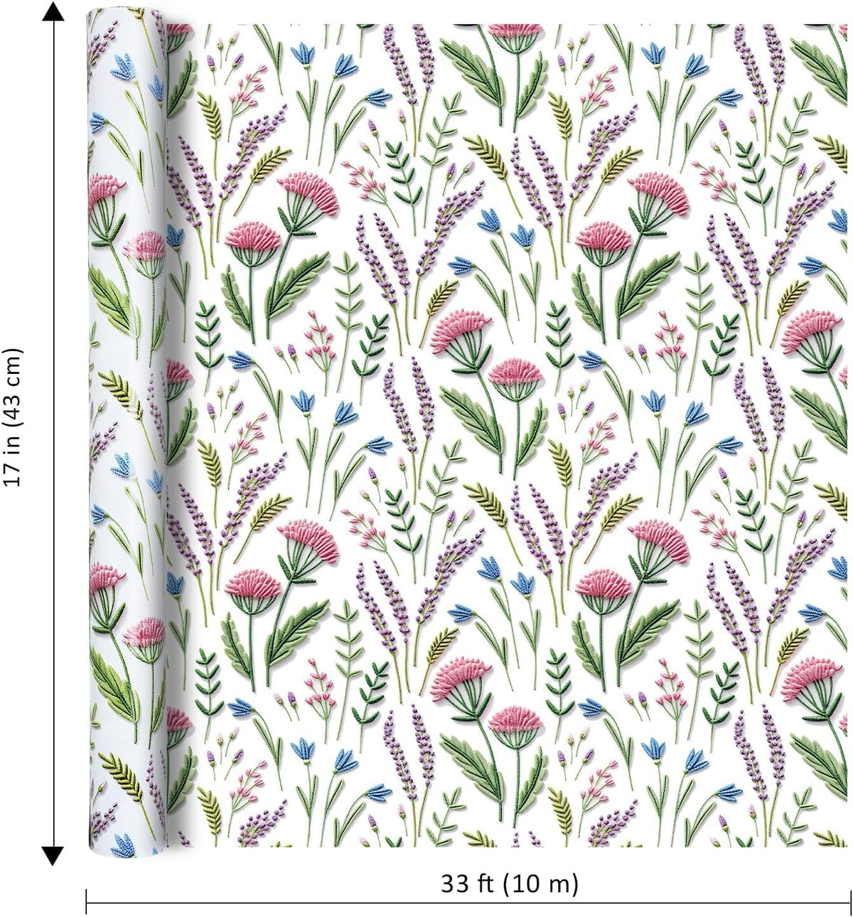 WRAPLA Reversible Wrapping Paper, Blue Floral Pearlescent Print 43cm x 10m