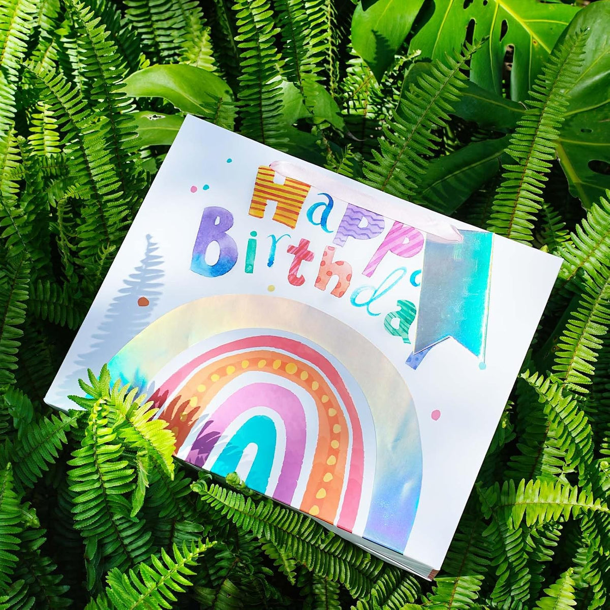 WRAPLA 13" Large Dinosaur Birthday Gift Bag, Blue Holographic Design