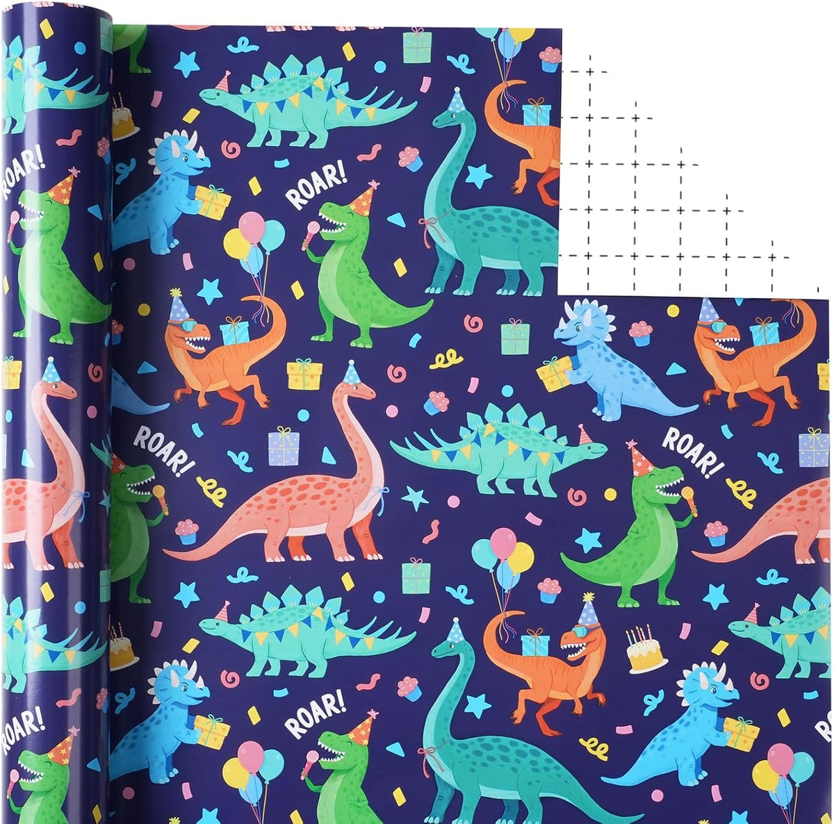 WRAPLA Colorful Wrapping Paper Roll - 17 Inches X 33 Feet (43cm X 10m) - Foil Happy Birthday and Cake Design Gift Wrap Stone Paper for Birthday, Baby Shower, Party, Holiday