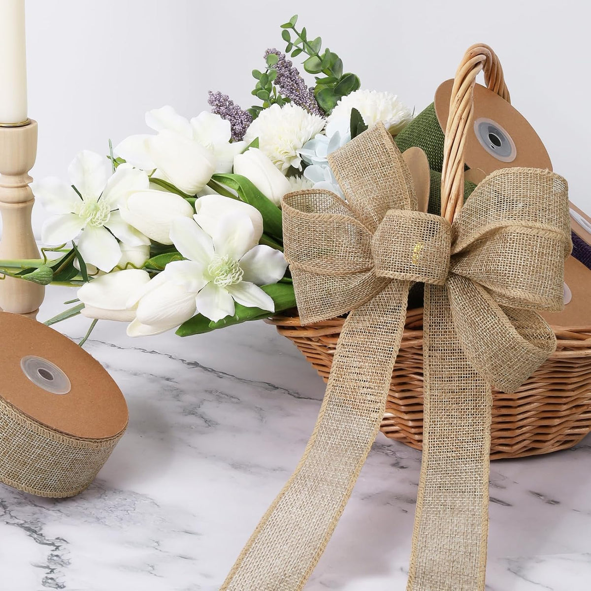 1.5 Inch Natural Burlap Wired Ribbon, Christmas & Gift Wrapping