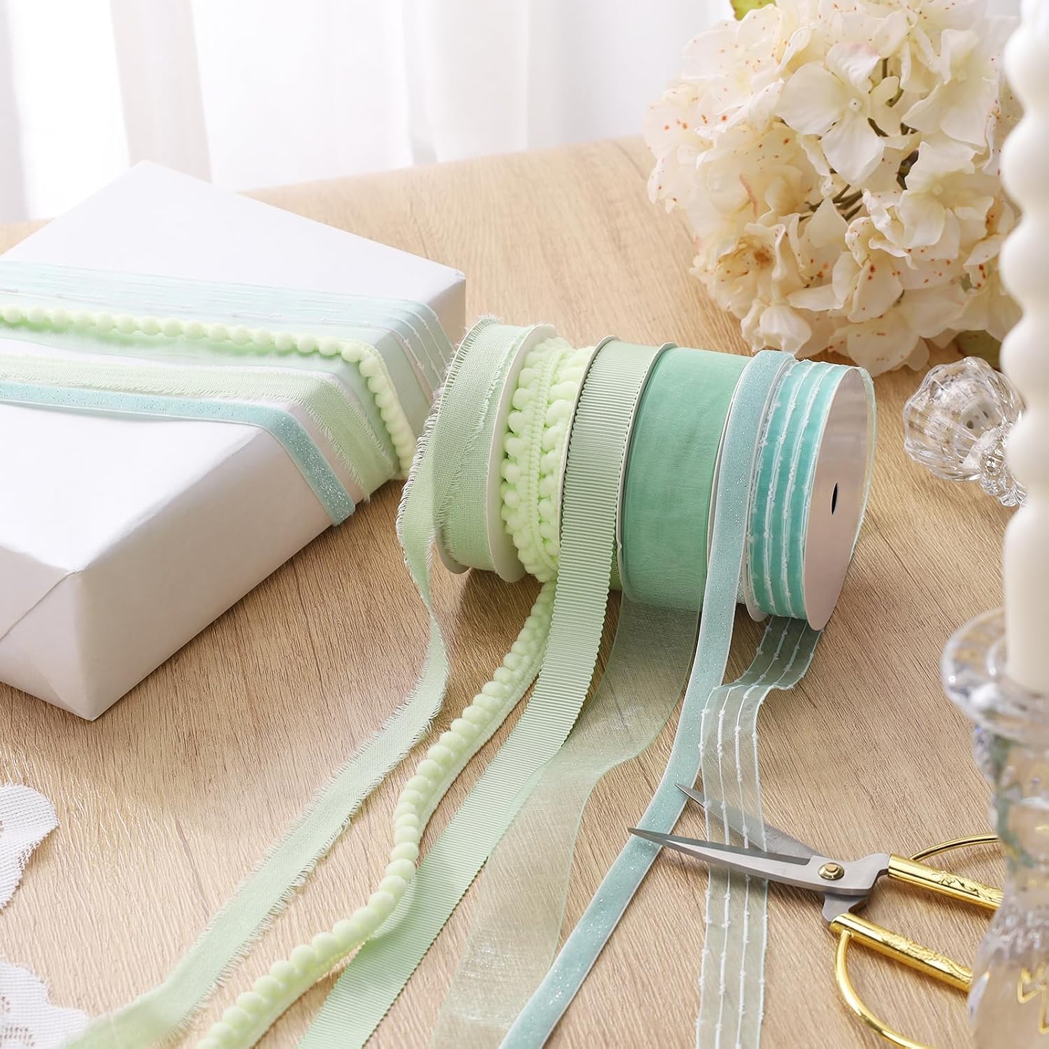 Black Ribbons for Crafts 6 Rolls, 30 Yards, Polka Dot & Glitter