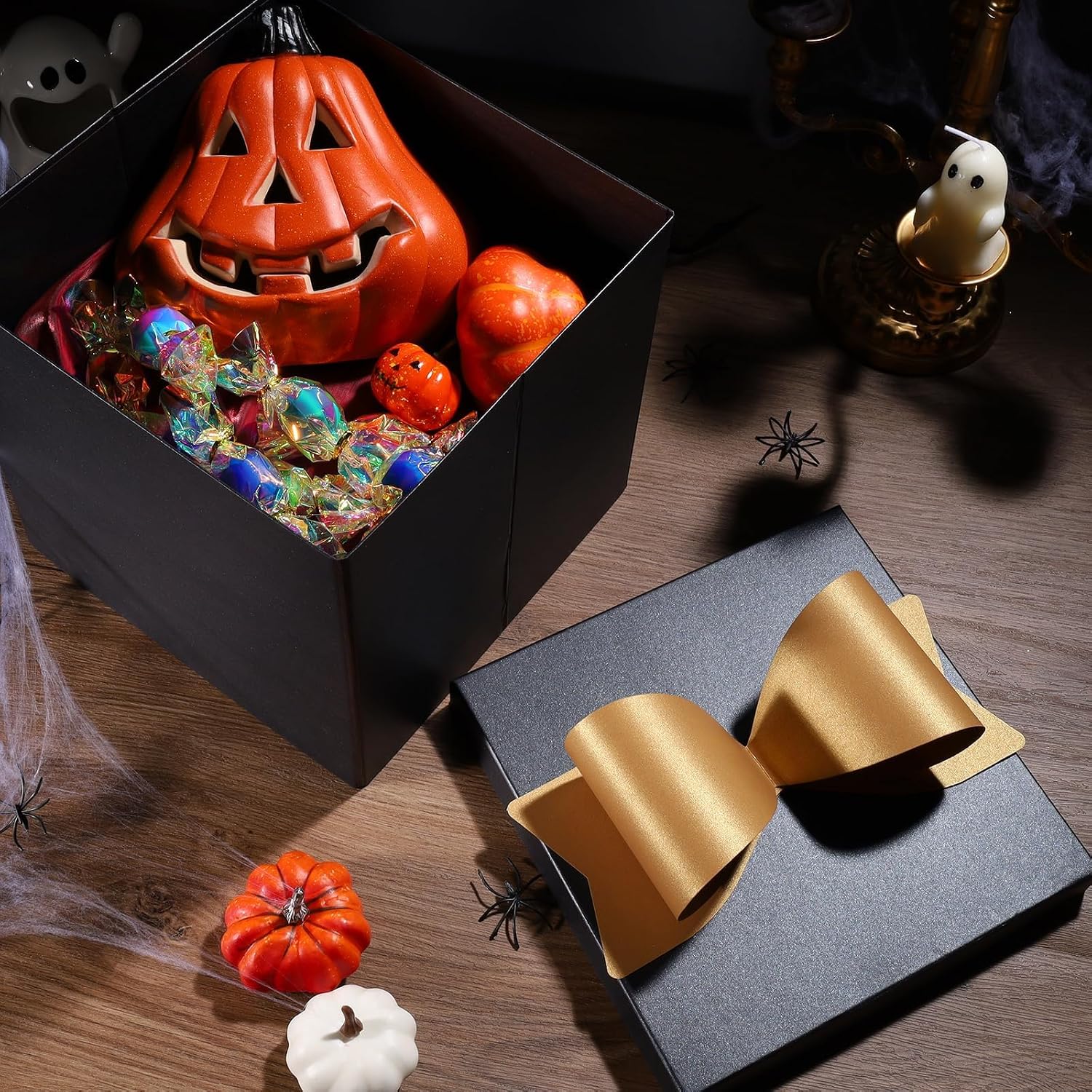 WRAPLA Large Black Gift Boxes with Lids, 10x10x10 Inch Foldable Design