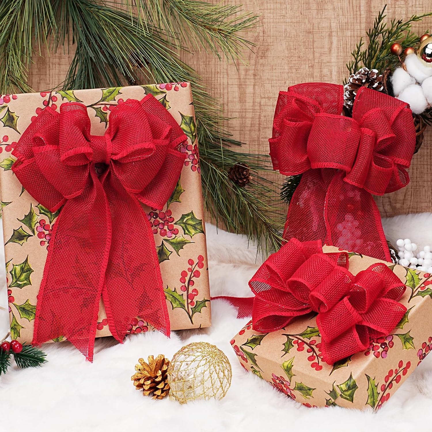 1.5 Inch Natural Burlap Wired Ribbon, Christmas & Gift Wrapping