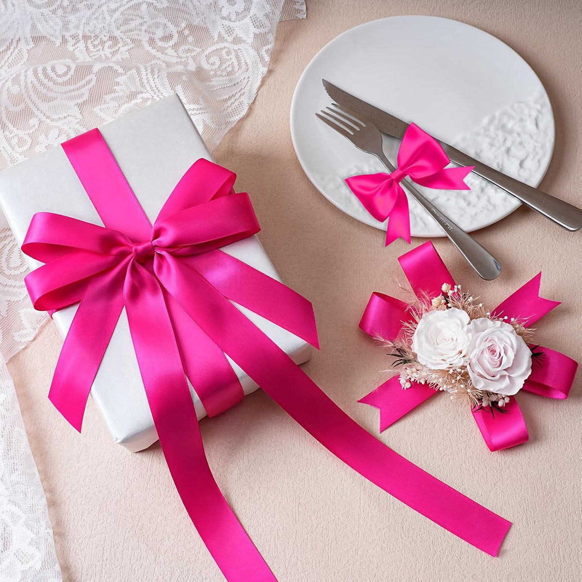 Gold Satin Ribbon 1 Inch x 100 Yards - Double Sided Silk Ribbon for Gift Wrapping Wedding Decoration Bows Bouquet Floral Arrangement Crafts