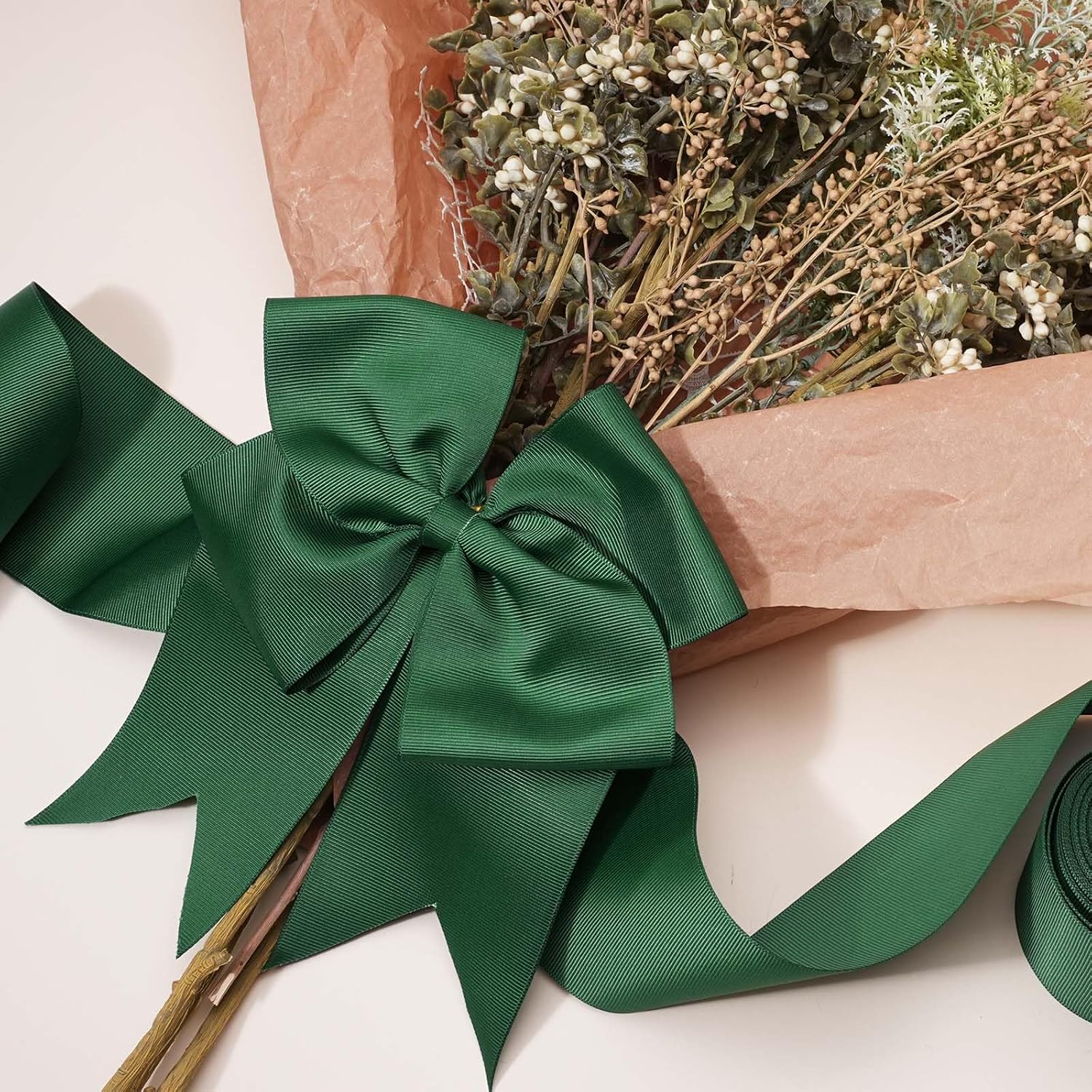 3In x 10Yds Green Grosgrain Ribbon for Christmas & Craft Decor