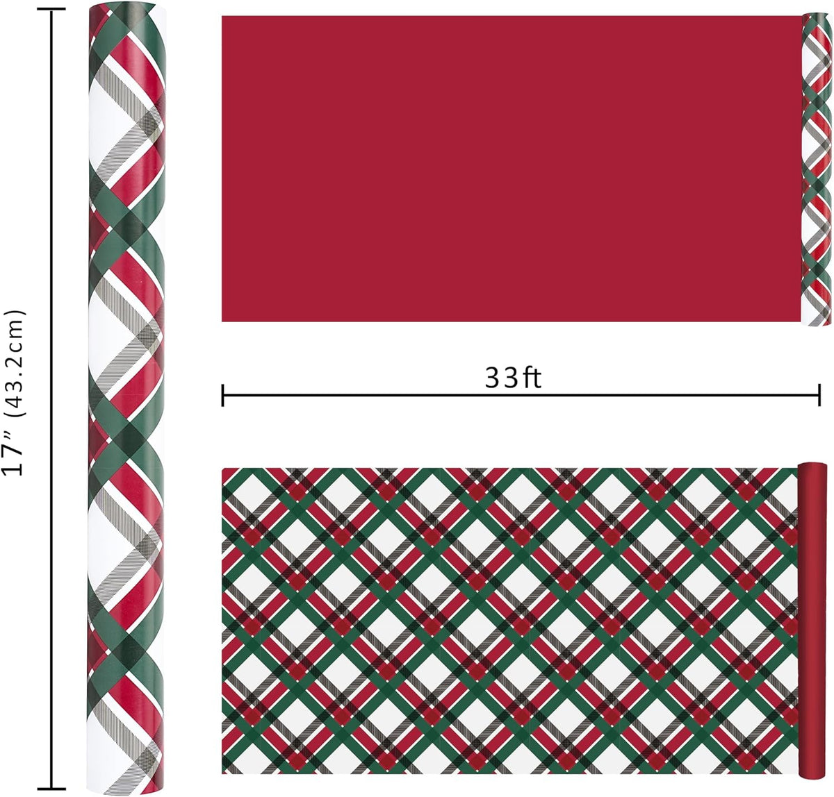 WRAPLA Reversible Christmas Wrapping Paper, Candy Cane Stripes 43cm x 10m