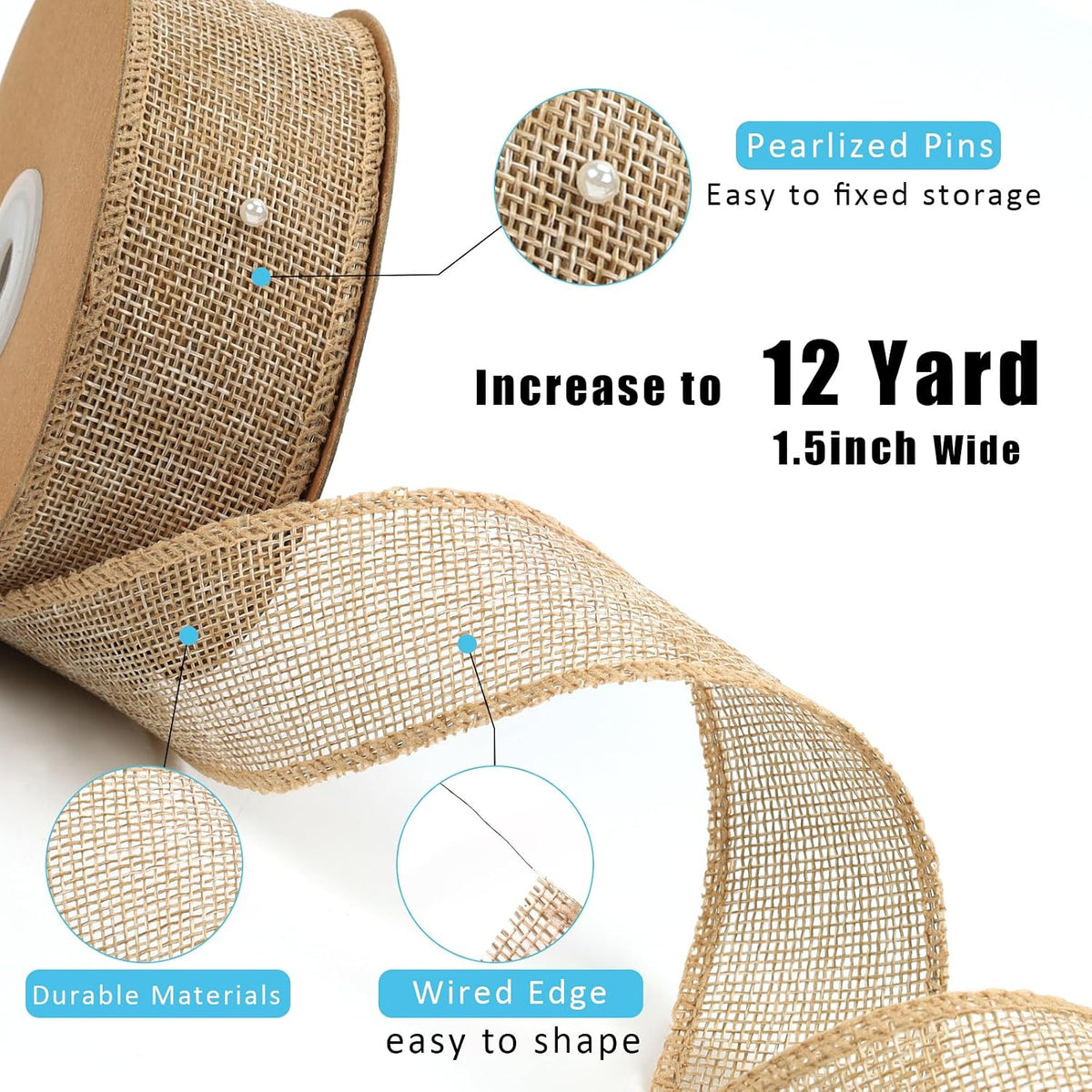 1.5 Inch Natural Burlap Wired Ribbon, Christmas & Gift Wrapping