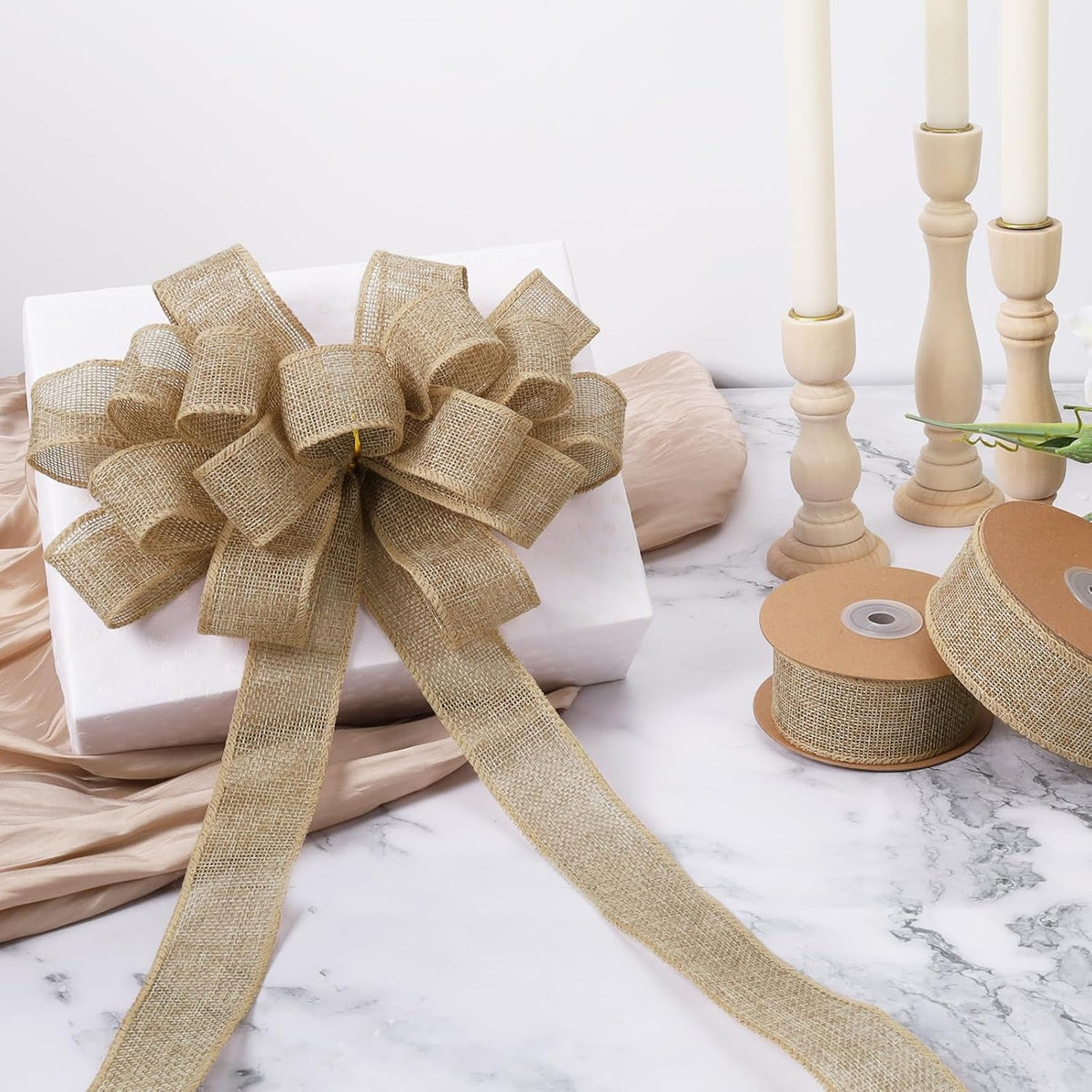 1.5 Inch Natural Burlap Wired Ribbon, Christmas & Gift Wrapping