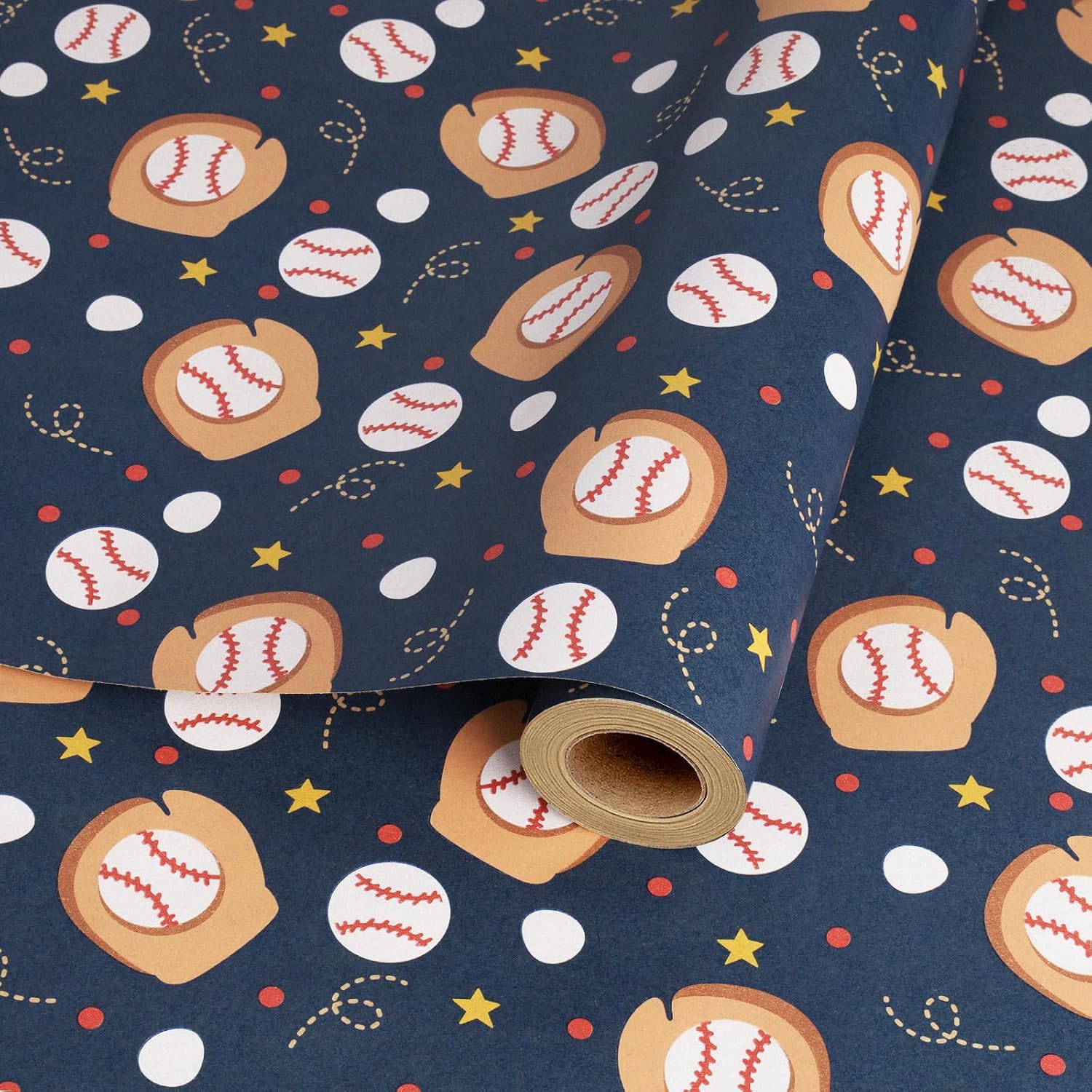 WRAPLA Baseball Kraft Wrapping Paper Baseball Glove and Ball Design
