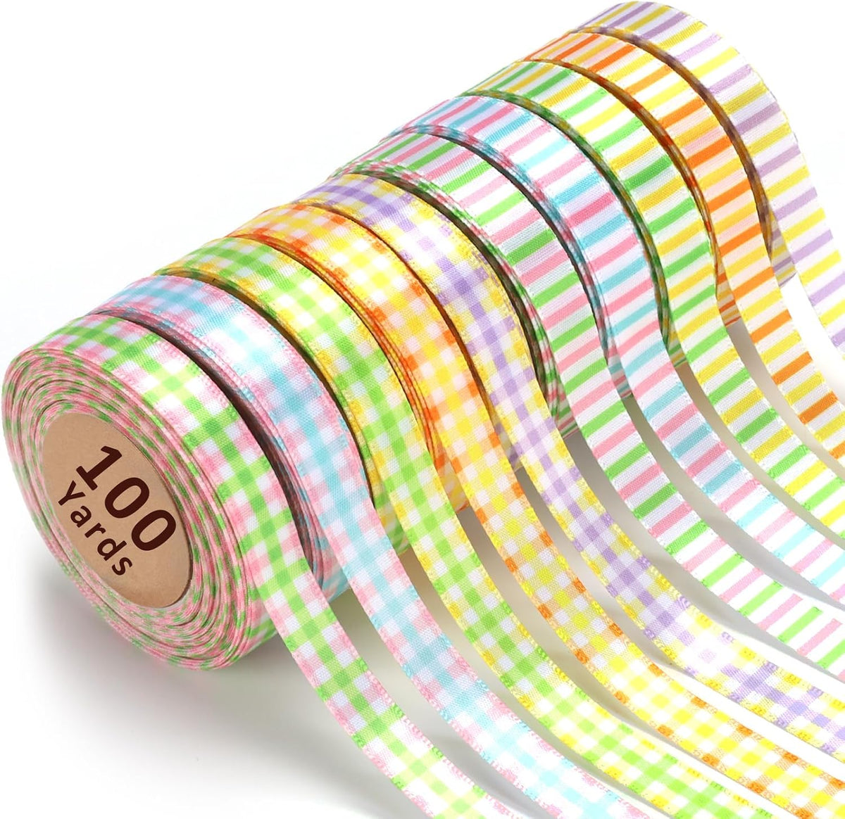 Double Faced Rainbow Satin Ribbon Set, 3/8" x 100 Yards, 10 Rolls