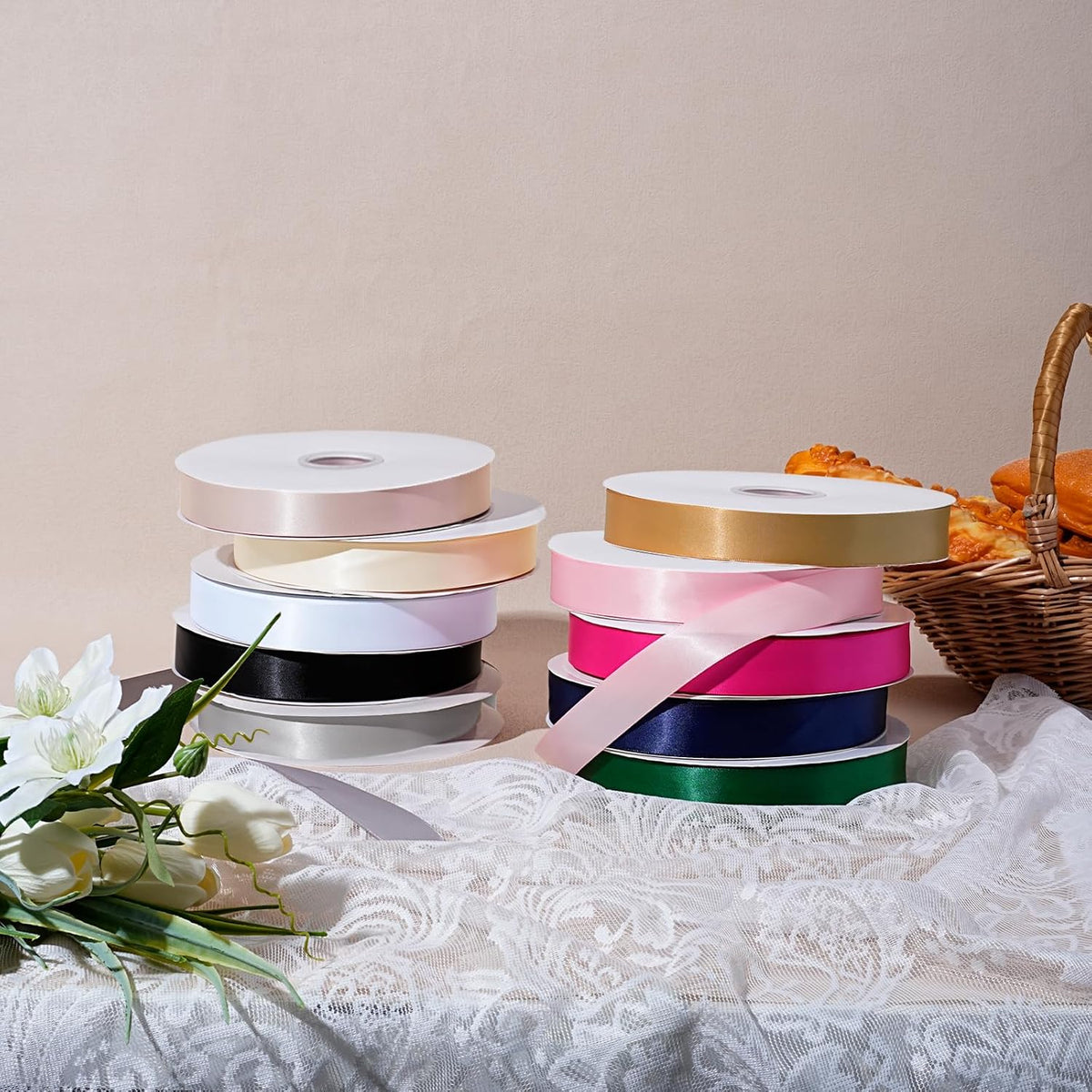 Gold Satin Ribbon 1 Inch x 100 Yards - Double Sided Silk Ribbon for Gift Wrapping Wedding Decoration Bows Bouquet Floral Arrangement Crafts
