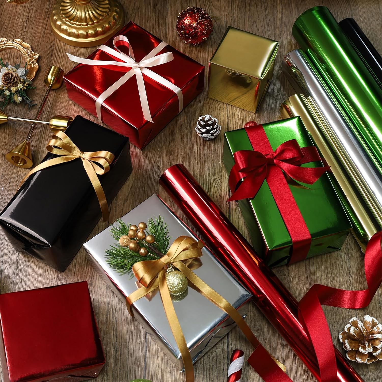 WRAPLA Green Metallic Christmas Wrapping Paper, Solid Color Roll