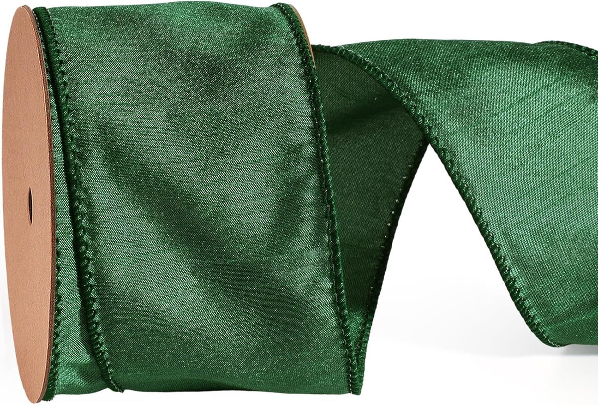 Moss Ribbon Wired 1 Inch x 10 Yards, Dupioni Christmas Decor