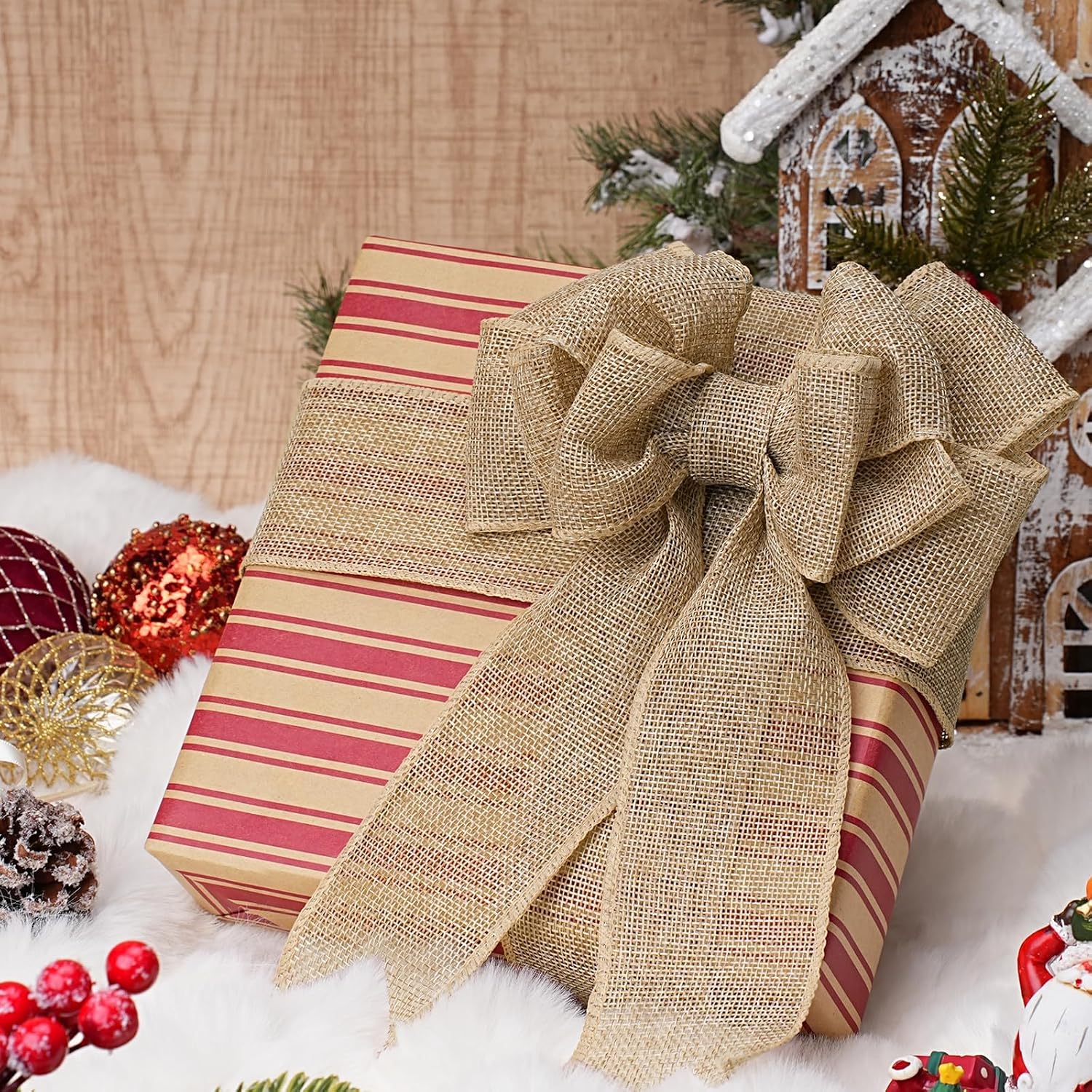1.5 Inch Natural Burlap Wired Ribbon, Christmas & Gift Wrapping