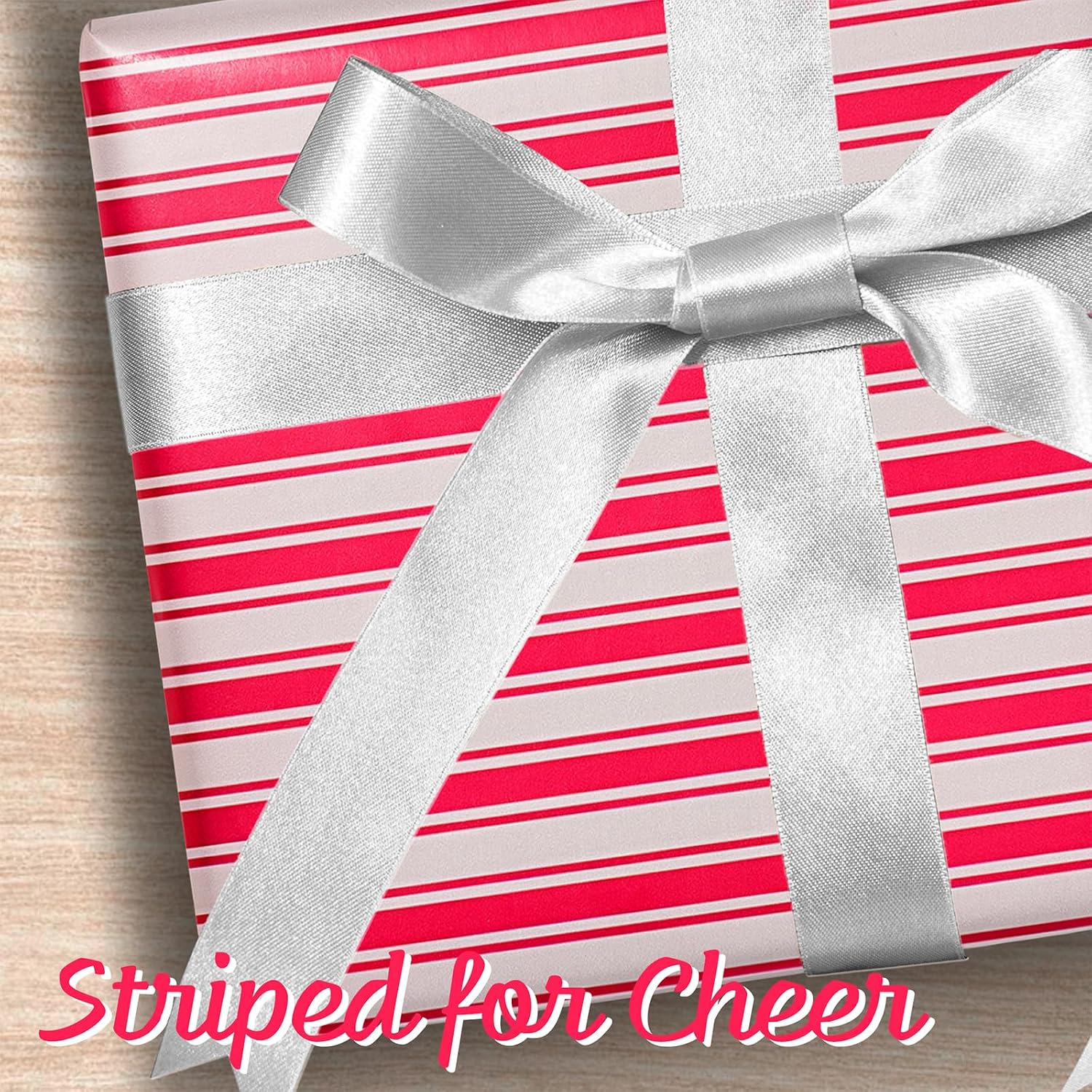 WRAPLA Reversible Christmas Wrapping Paper, Candy Cane Stripes 43cm x 10m