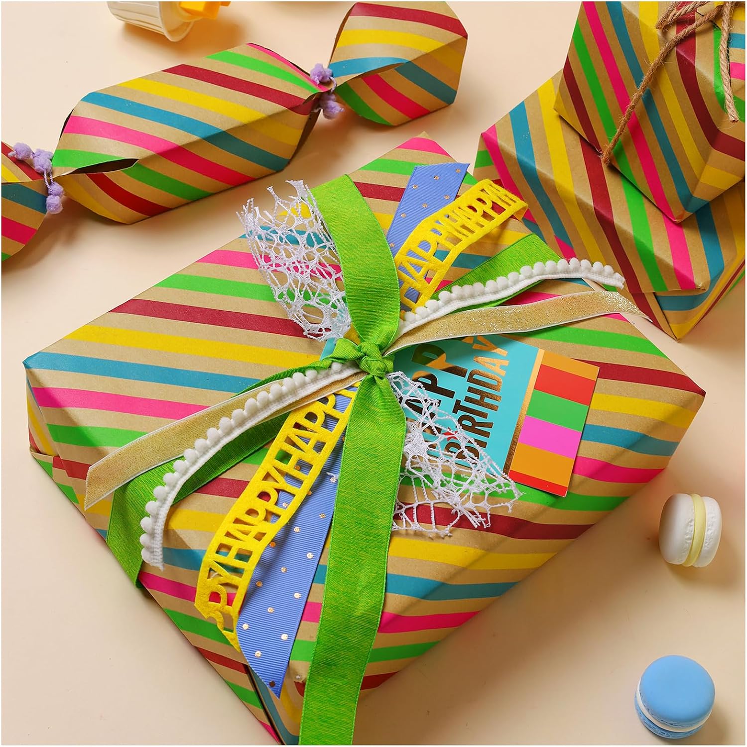 WRAPLA Kraft Birthday Wrapping Paper Colorful Balloons Design for Holiday