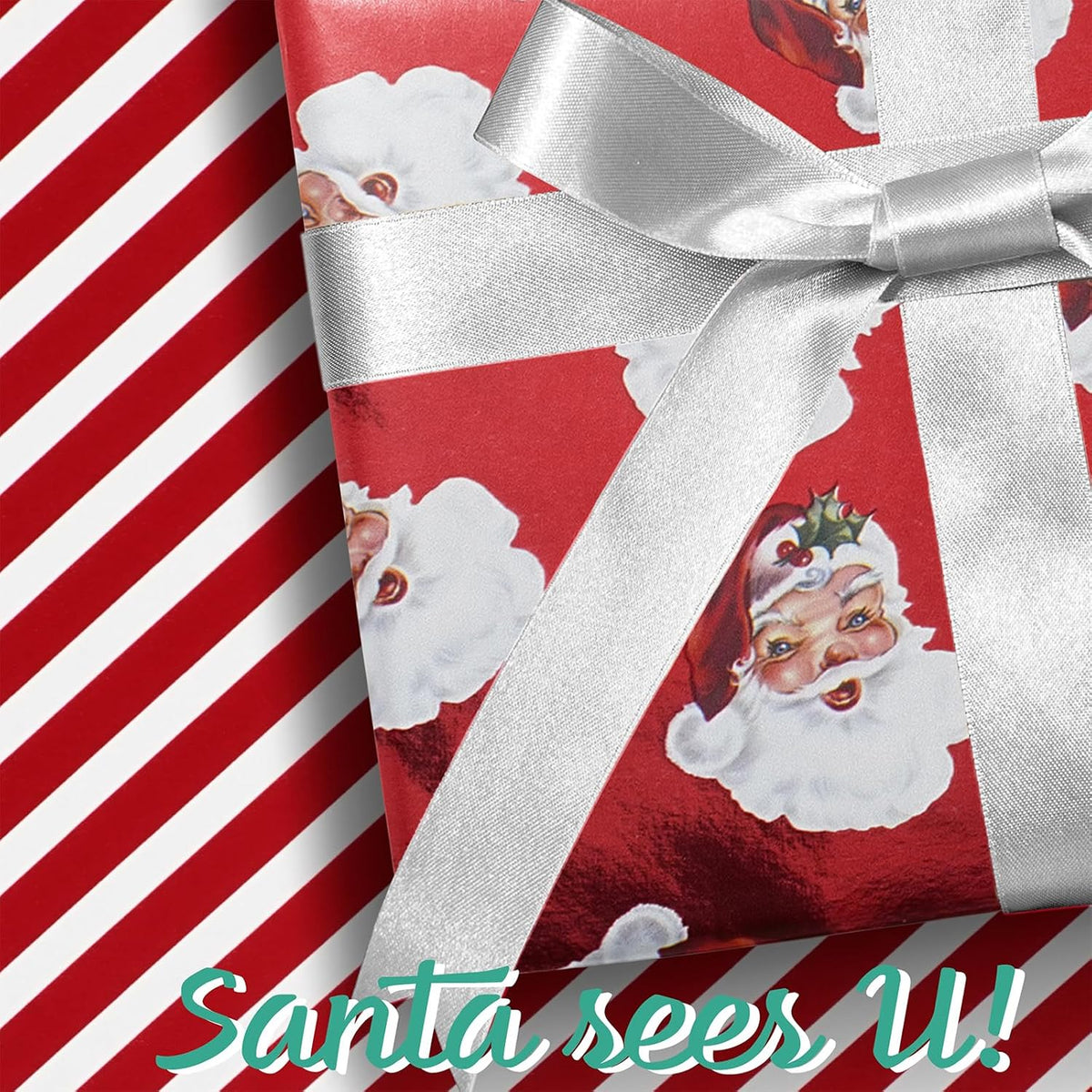 WRAPLA Reversible Christmas Wrapping Paper, Candy Cane Stripes 43cm x 10m