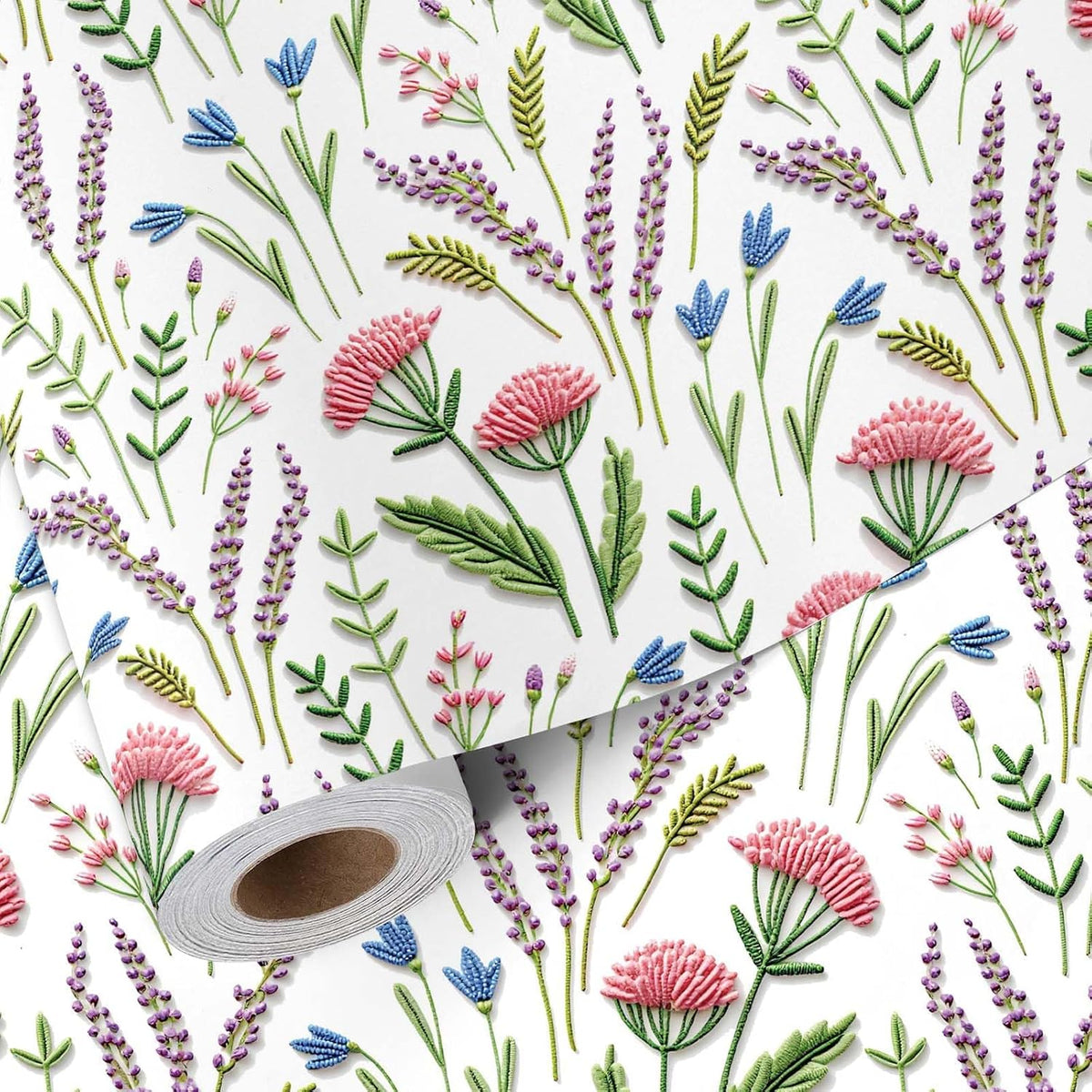 WRAPLA Reversible Wrapping Paper, Blue Floral Pearlescent Print 43cm x 10m