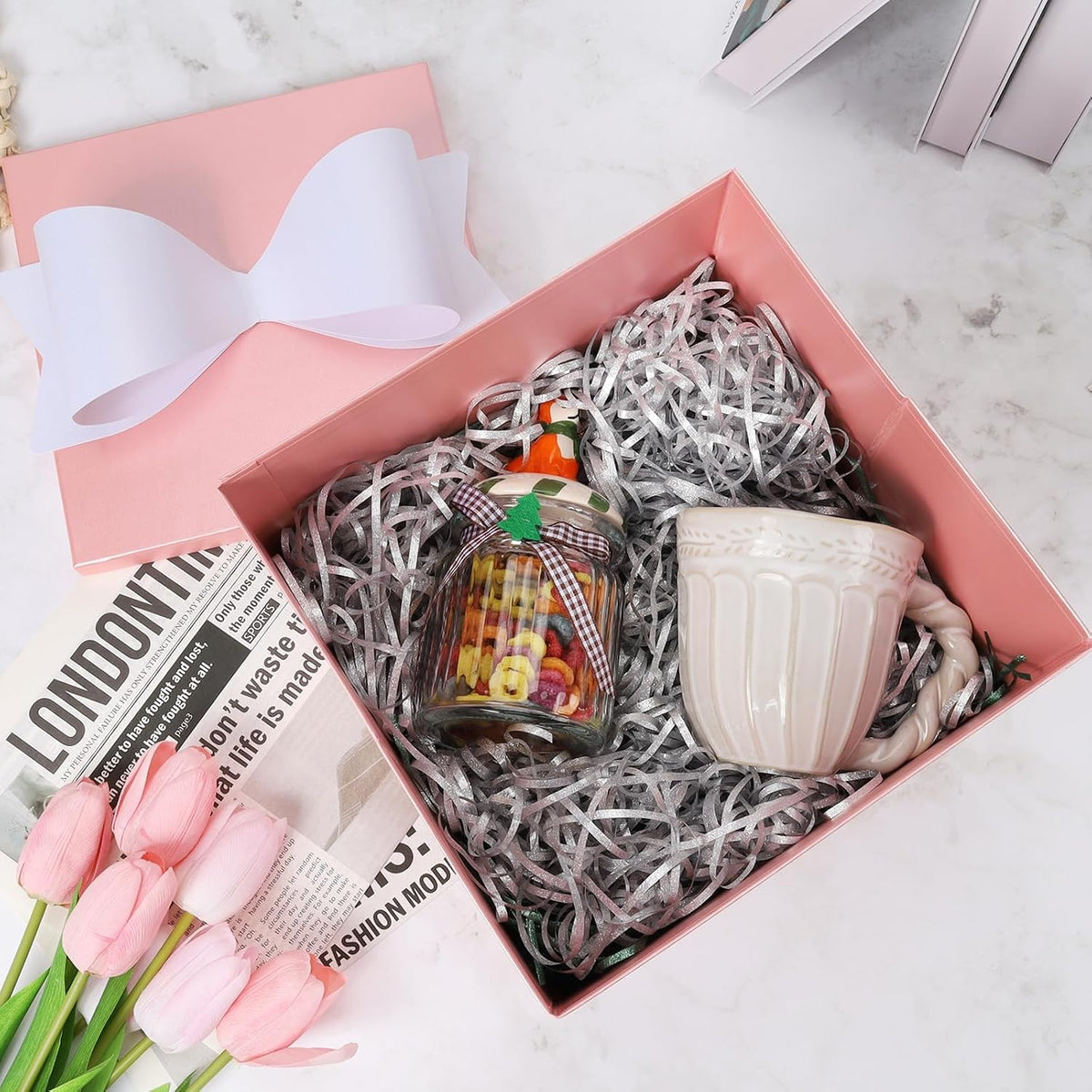 WRAPLA Large Black Gift Boxes with Lids, 10x10x10 Inch Foldable Design