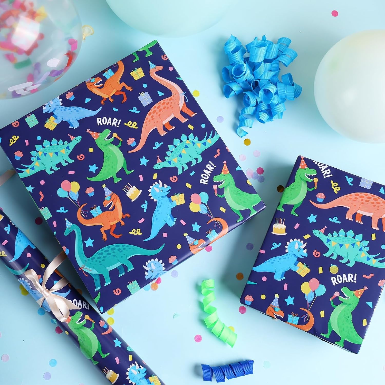 WRAPLA Colorful Wrapping Paper Roll - 17 Inches X 33 Feet (43cm X 10m) - Foil Happy Birthday and Cake Design Gift Wrap Stone Paper for Birthday, Baby Shower, Party, Holiday